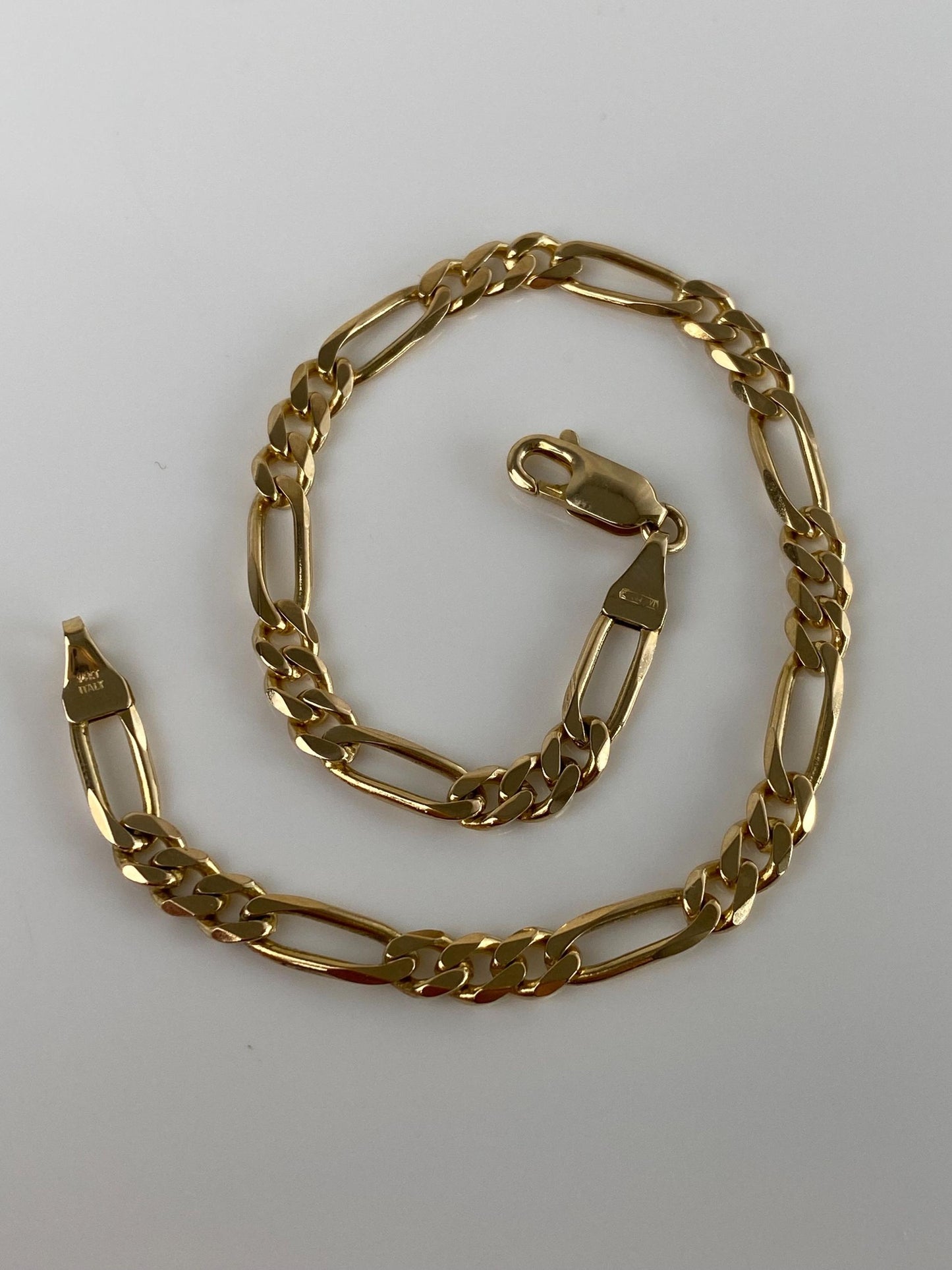 Vintage Solid 14k Yellow Gold Figaro Chain Bracelet - 8 inches