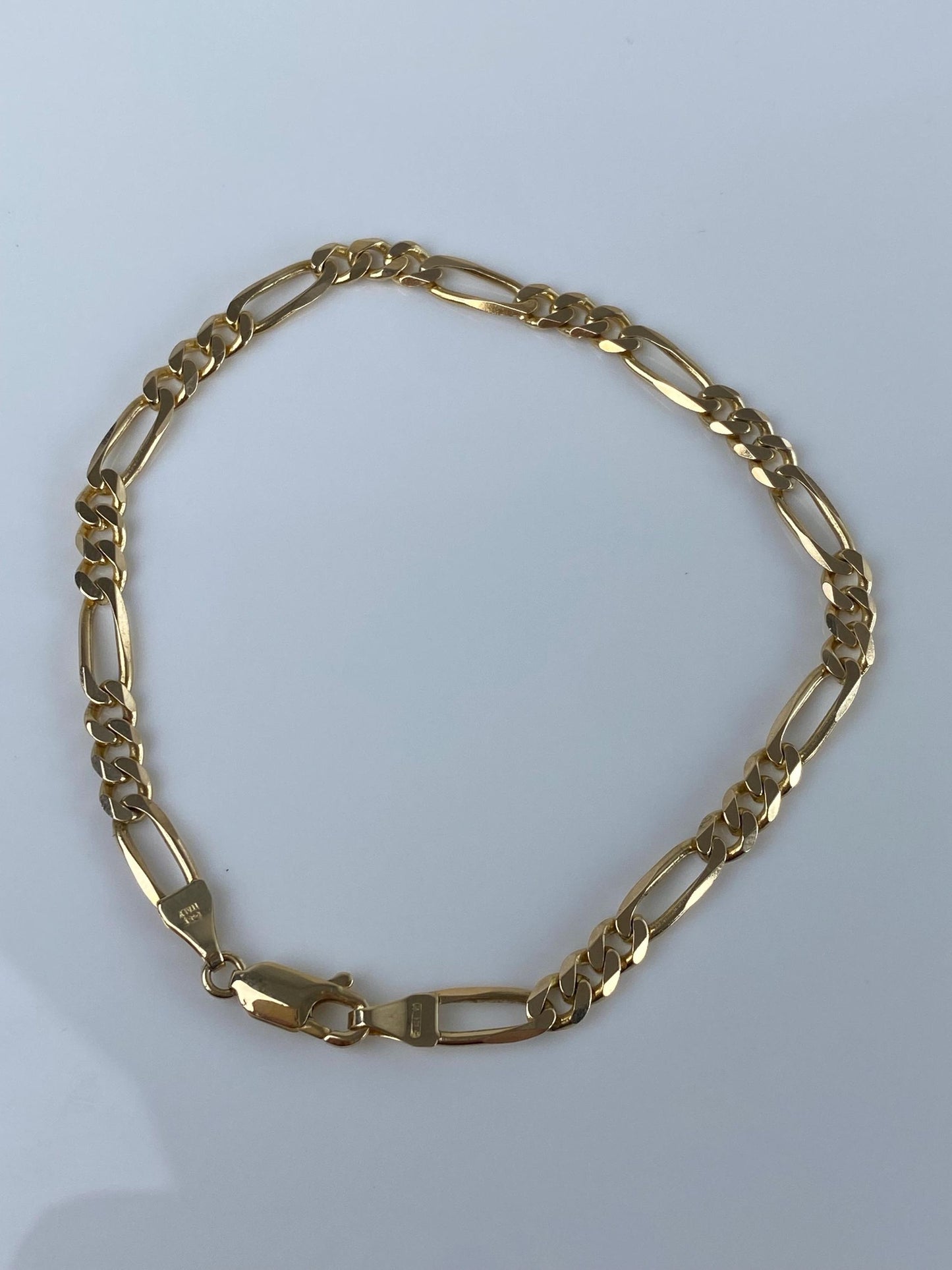 Vintage Solid 14k Yellow Gold Figaro Chain Bracelet - 8 inches