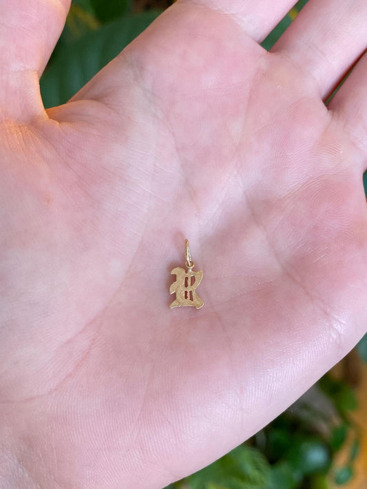 Vintage Solid 14k Yellow Gold Old English Initial "R" Charm