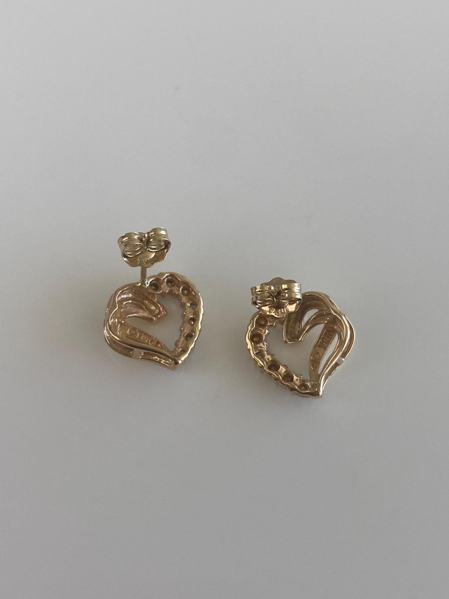 Vintage Solid 10k White & Yellow Gold Heart Stud Earrings