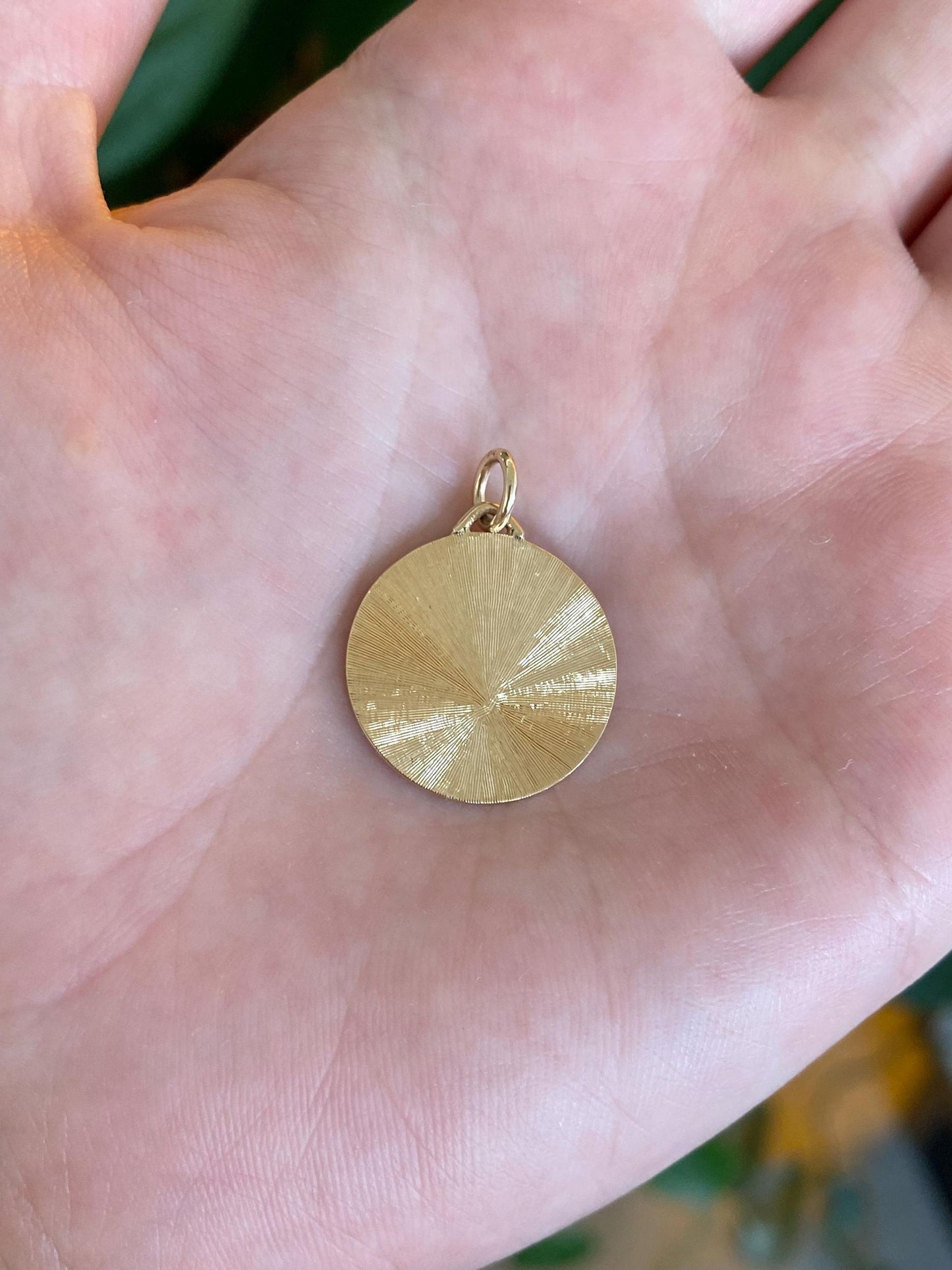 Vintage Solid 14k Yellow Gold Pattern Disc Charm