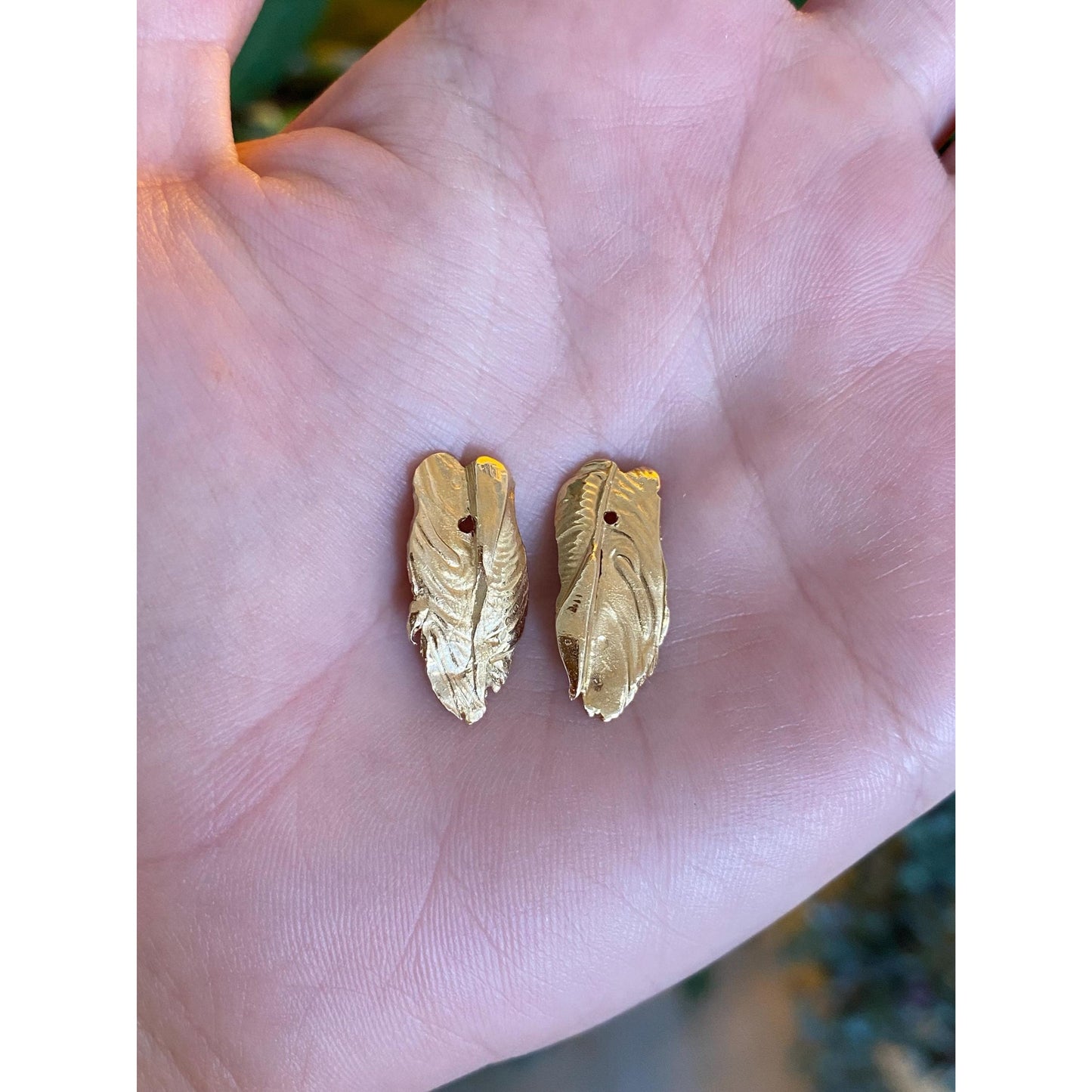 Vintage Solid 14k Yellow Gold Leaf Feather Earring Jackets