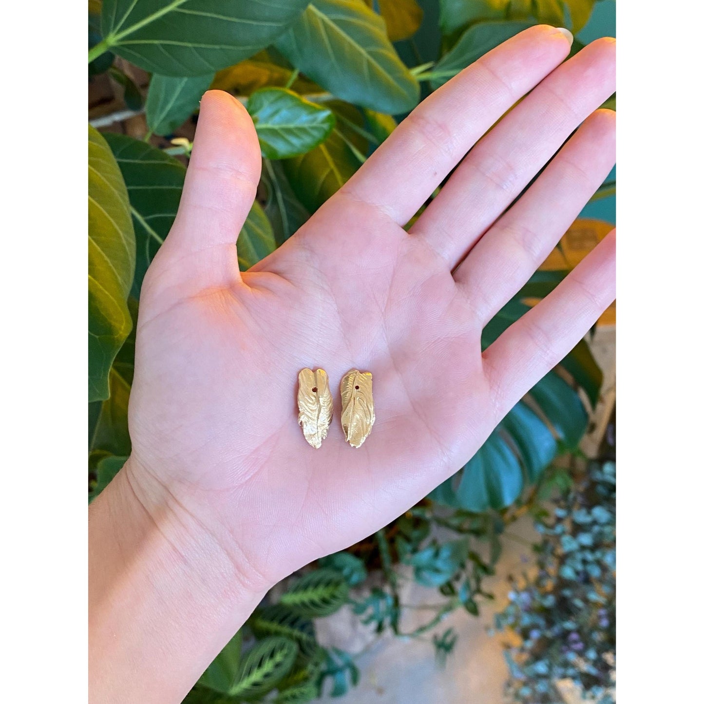 Vintage Solid 14k Yellow Gold Leaf Feather Earring Jackets