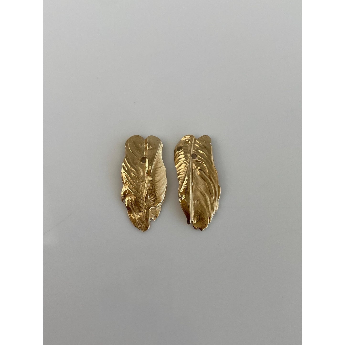 Vintage Solid 14k Yellow Gold Leaf Feather Earring Jackets