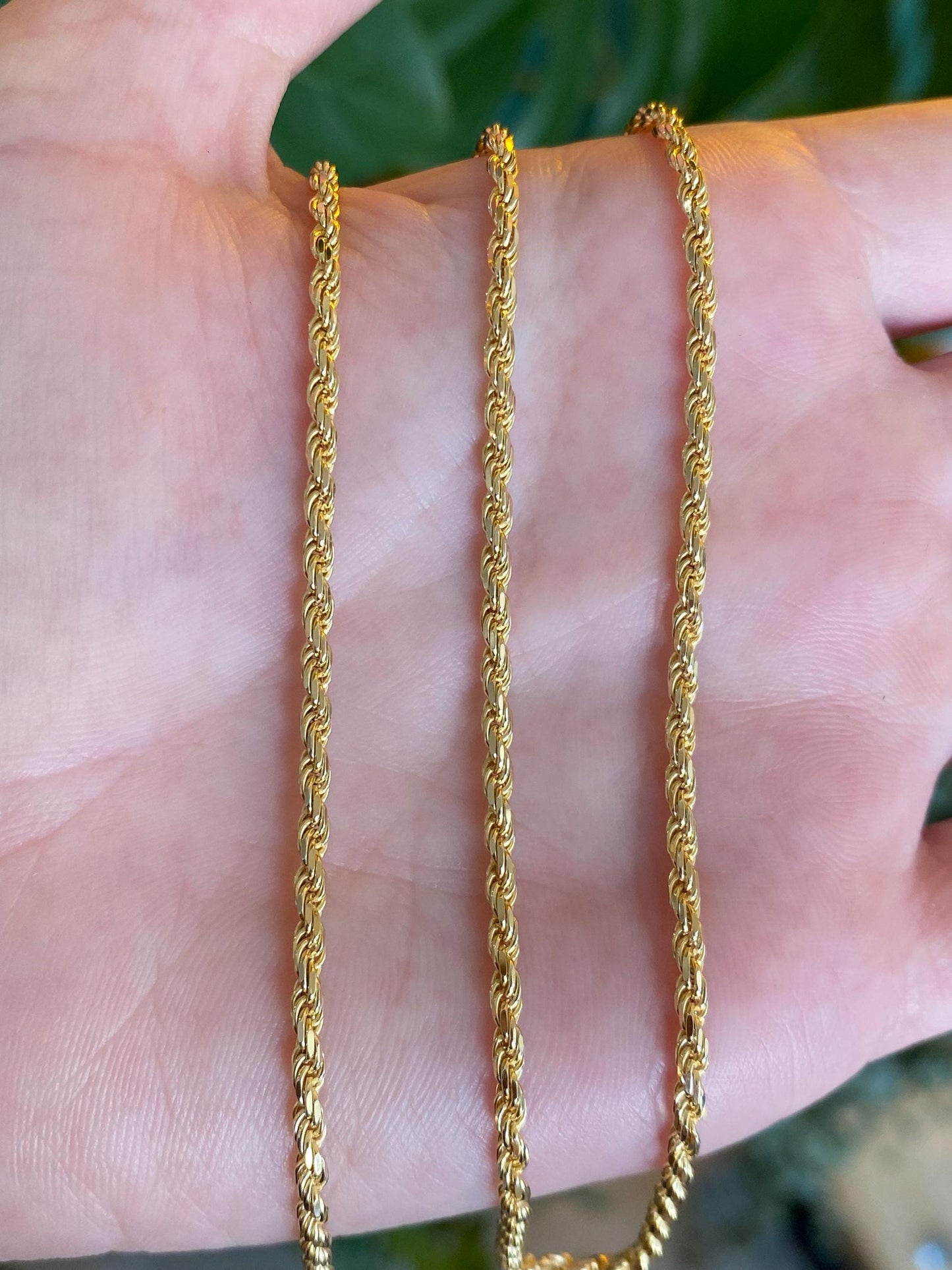 Vintage Solid 14k Yellow Gold Long Diamond Cut Slim Rope Chain Necklace - 30 inches