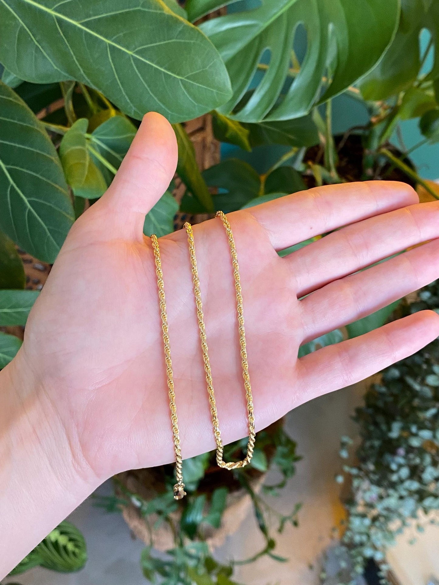 Vintage Solid 14k Yellow Gold Long Diamond Cut Slim Rope Chain Necklace - 30 inches