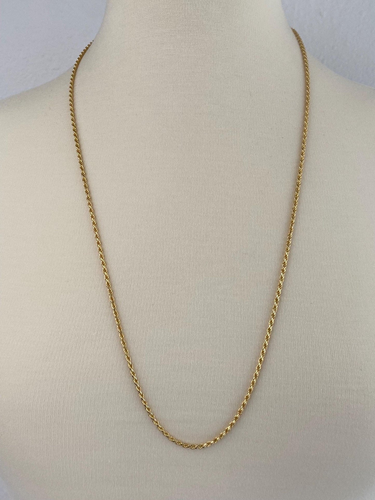 Vintage Solid 14k Yellow Gold Long Diamond Cut Slim Rope Chain Necklace - 30 inches