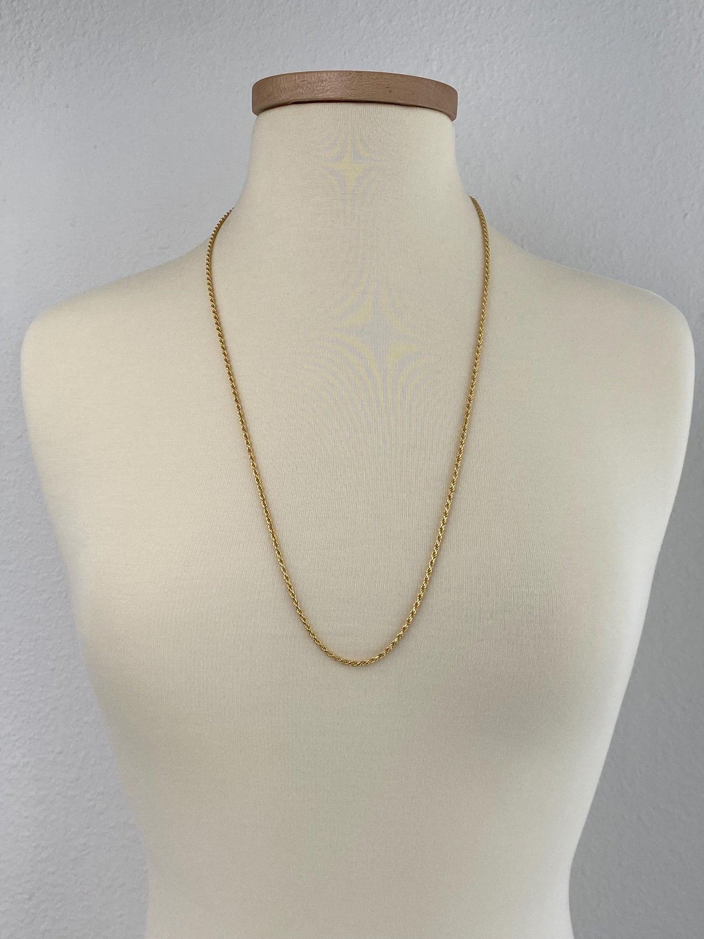 Vintage Solid 14k Yellow Gold Long Diamond Cut Slim Rope Chain Necklace - 30 inches