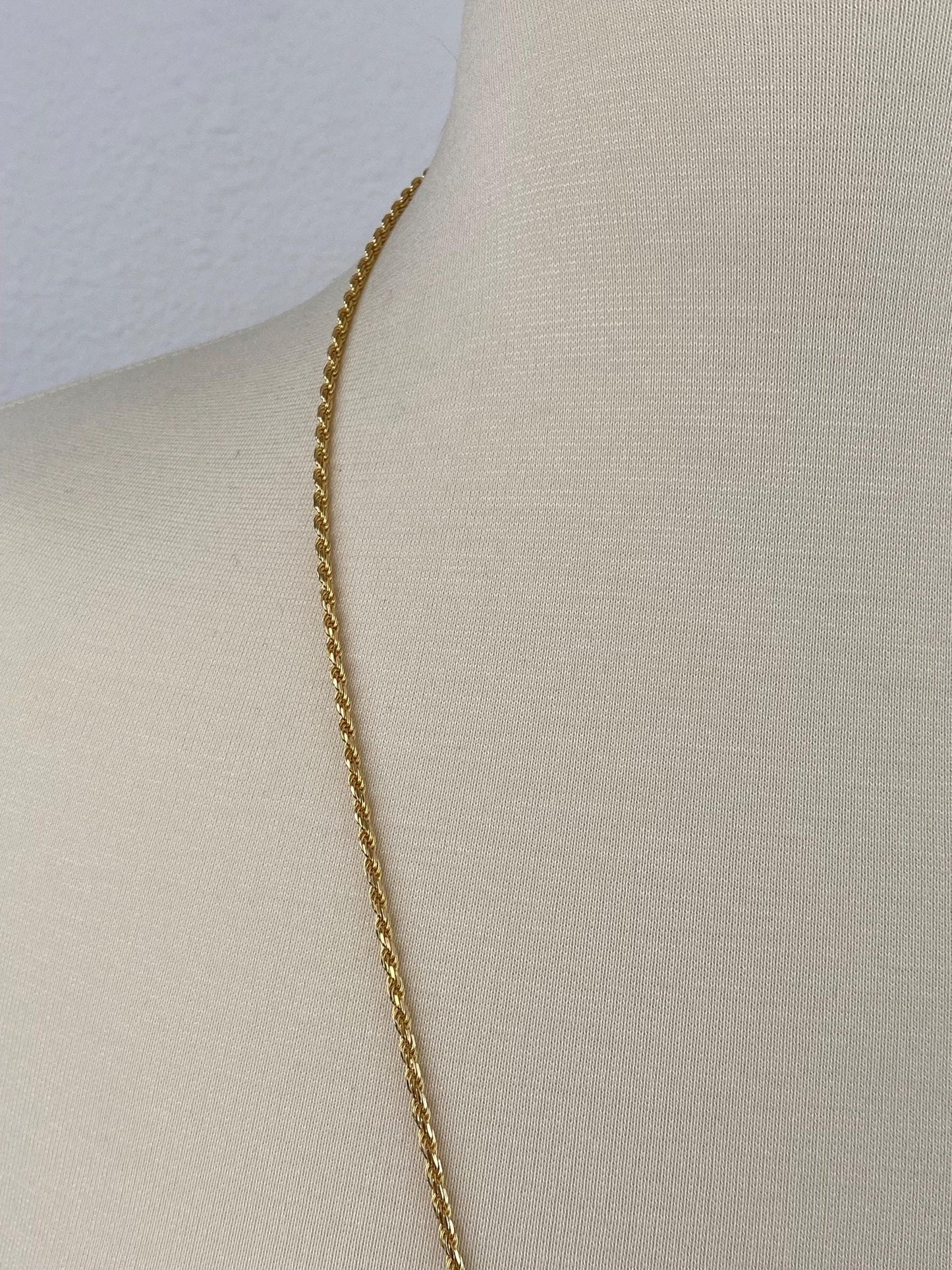 Vintage Solid 14k Yellow Gold Long Diamond Cut Slim Rope Chain Necklace - 30 inches