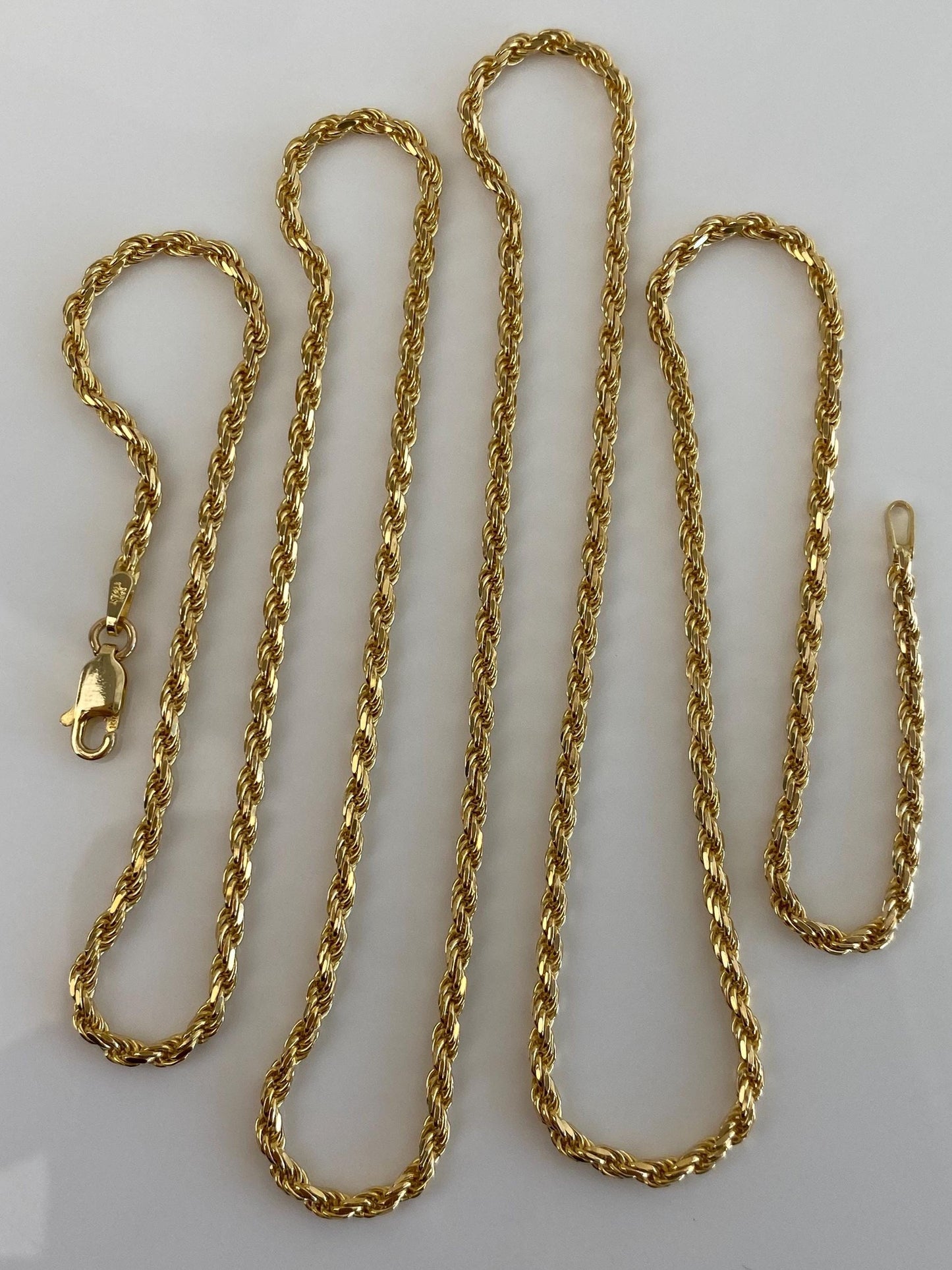 Vintage Solid 14k Yellow Gold Long Diamond Cut Slim Rope Chain Necklace - 30 inches