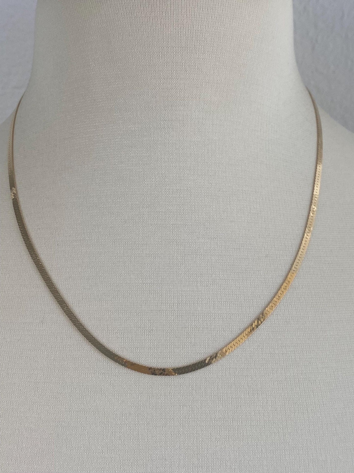 Vintage Solid 14k Yellow Gold Slim Herringbone Chain Necklace - 20 inches