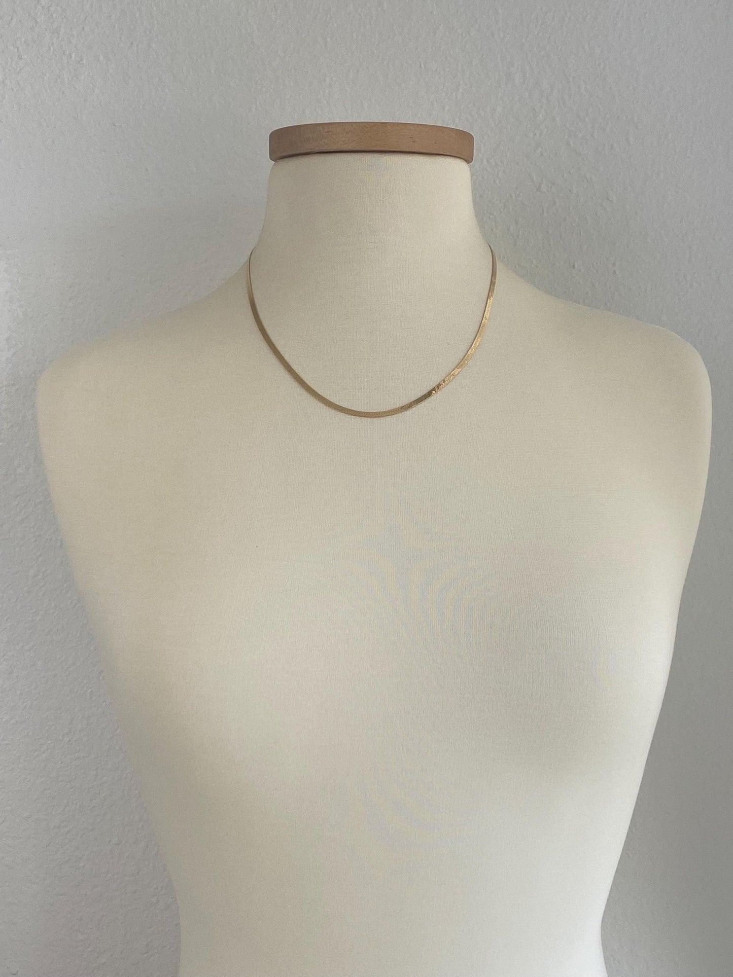 Vintage Solid 14k Yellow Gold Slim Herringbone Chain Necklace - 20 inches