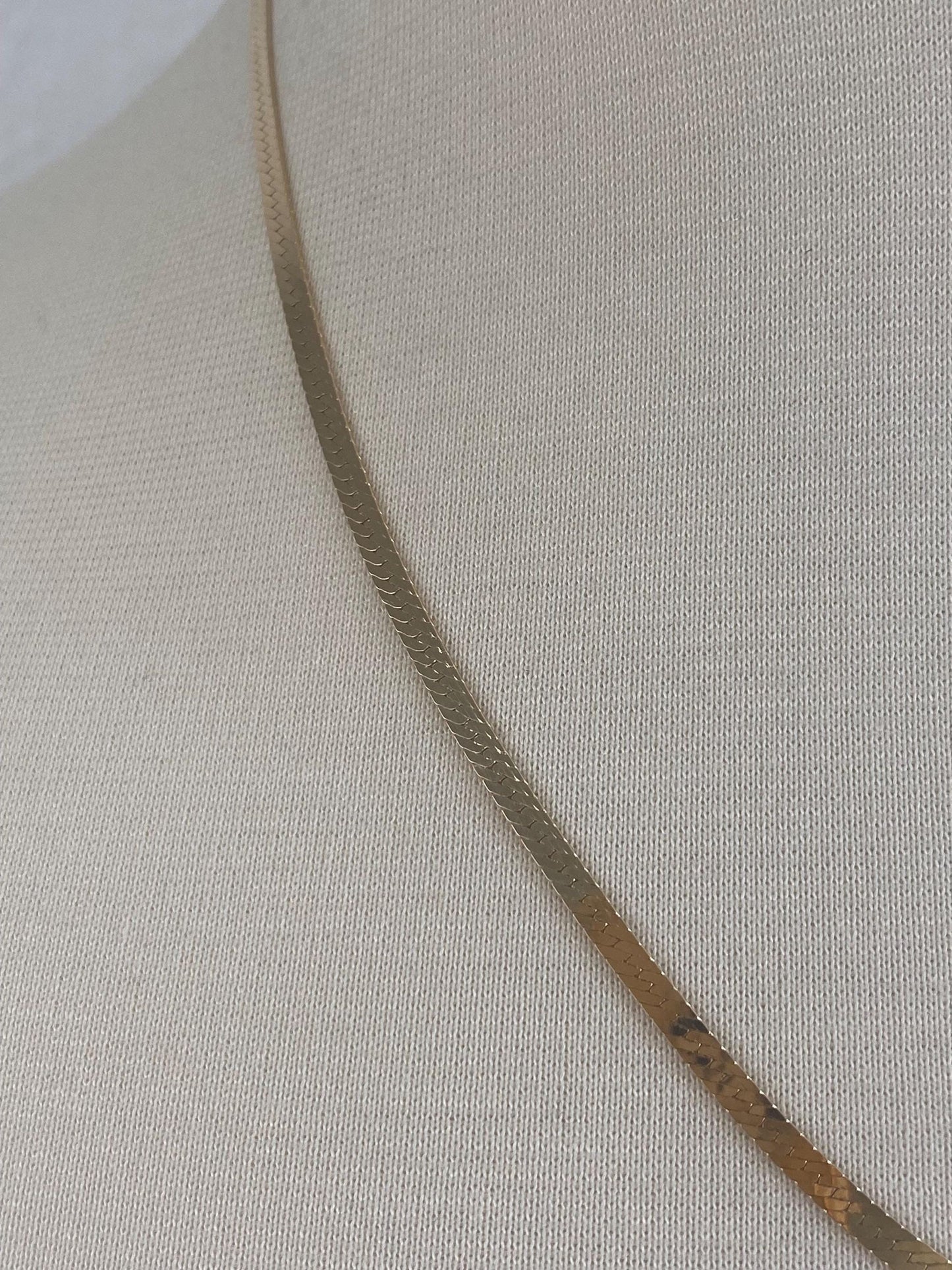 Vintage Solid 14k Yellow Gold Slim Herringbone Chain Necklace - 20 inches