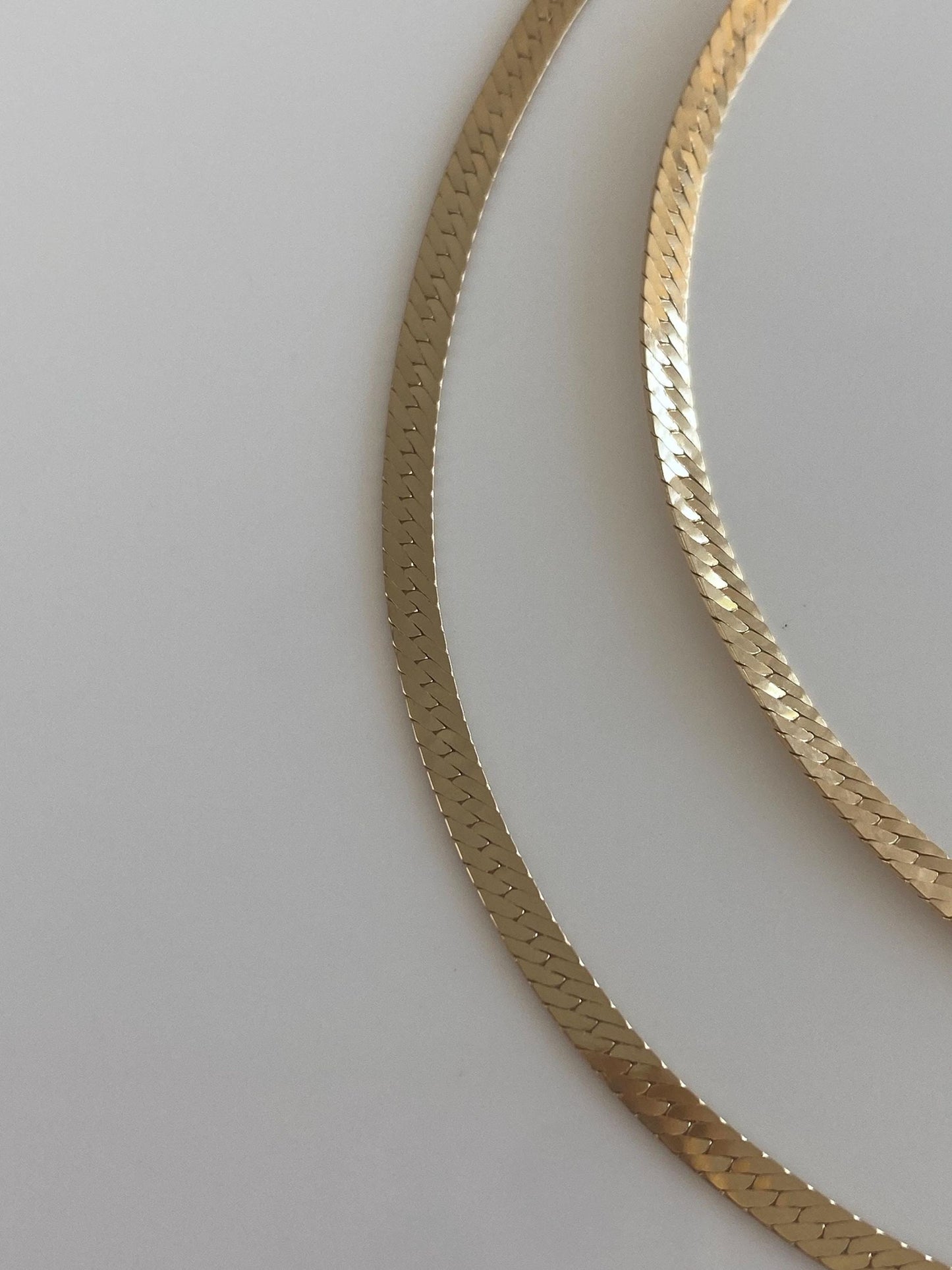 Vintage Solid 14k Yellow Gold Slim Herringbone Chain Necklace - 20 inches