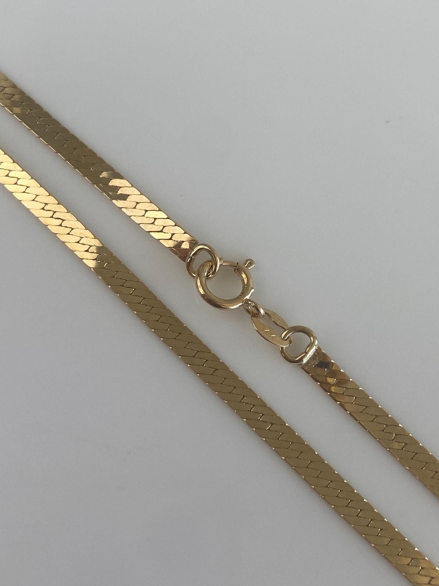 Vintage Solid 14k Yellow Gold Slim Herringbone Chain Necklace - 20 inches