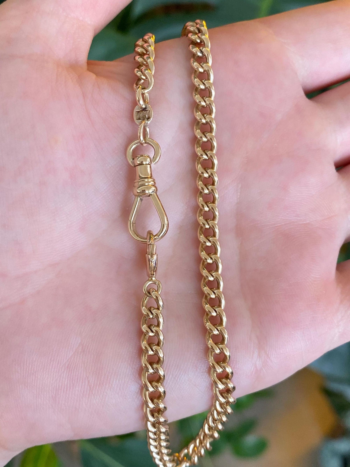 Vintage Solid 14k Yellow Gold Curb Pocket Watch Chain - 10.5 inches