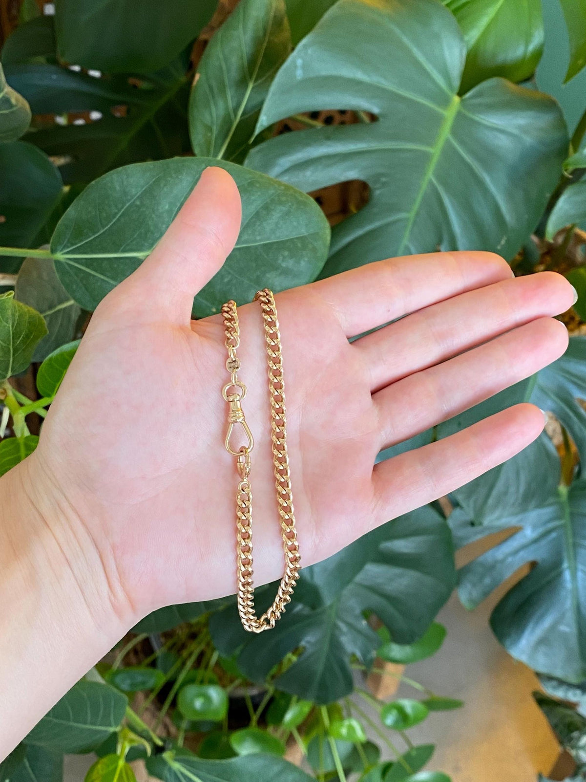Vintage Solid 14k Yellow Gold Curb Pocket Watch Chain - 10.5 inches