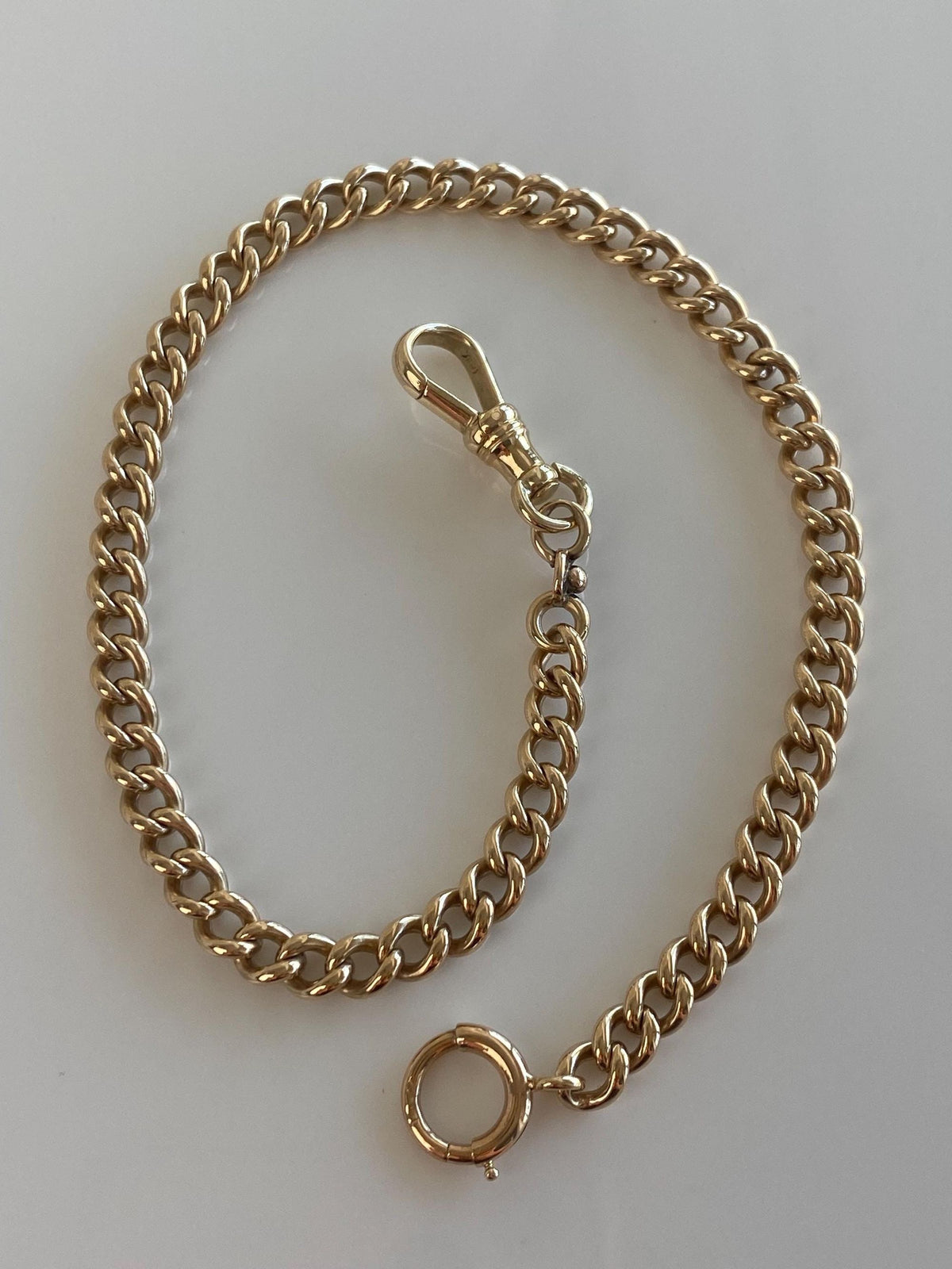 Vintage Solid 14k Yellow Gold Curb Pocket Watch Chain - 10.5 inches