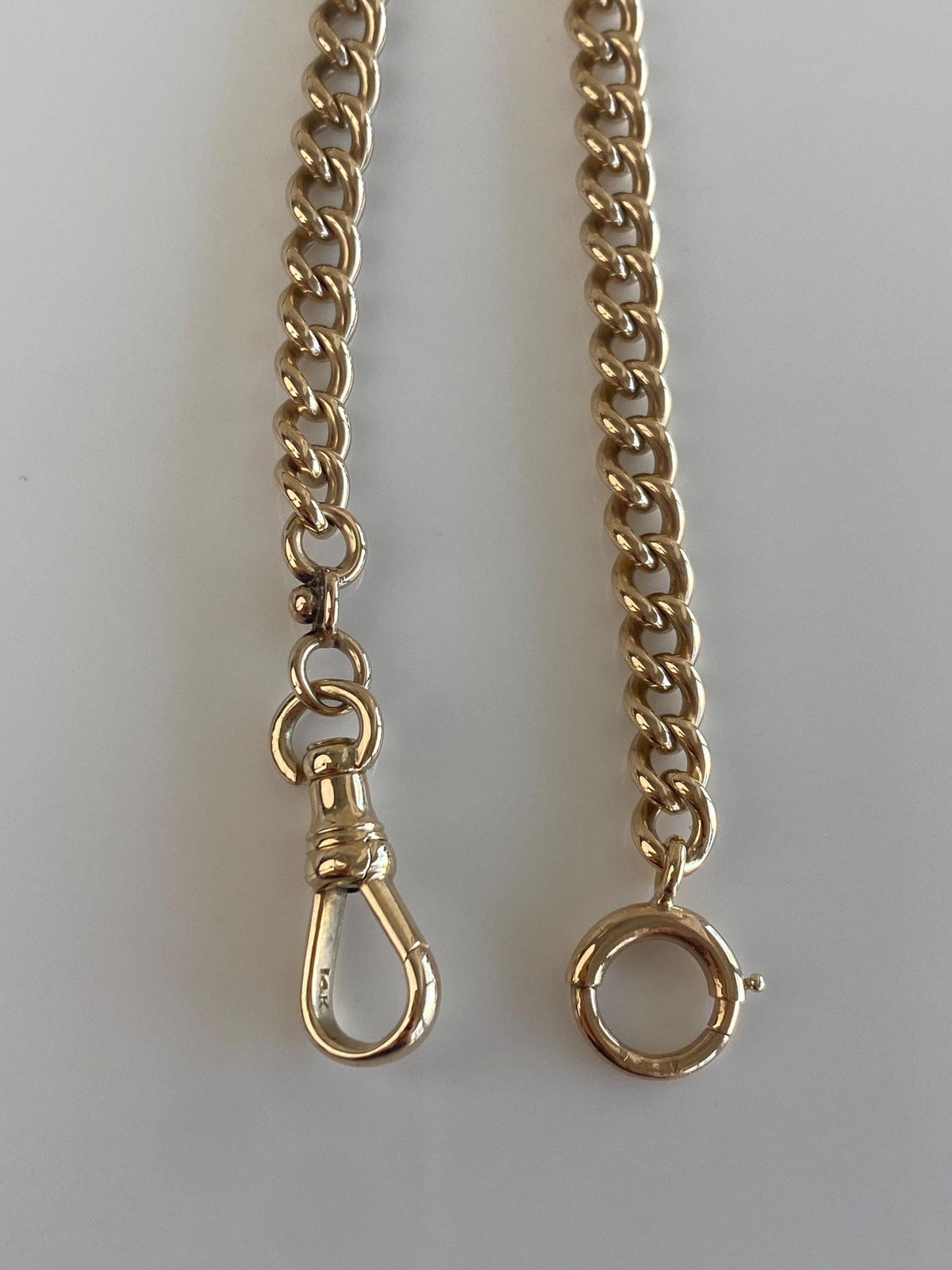 Vintage Solid 14k Yellow Gold Curb Pocket Watch Chain - 10.5 inches