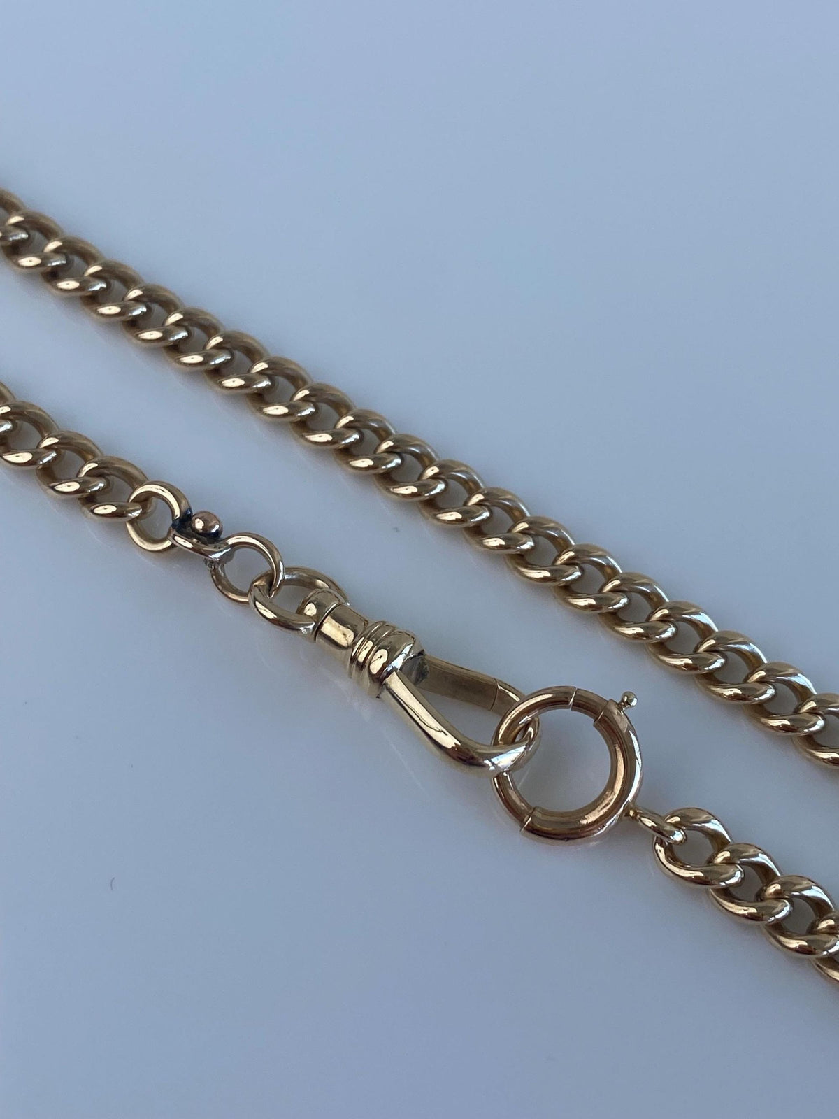 Vintage Solid 14k Yellow Gold Curb Pocket Watch Chain - 10.5 inches