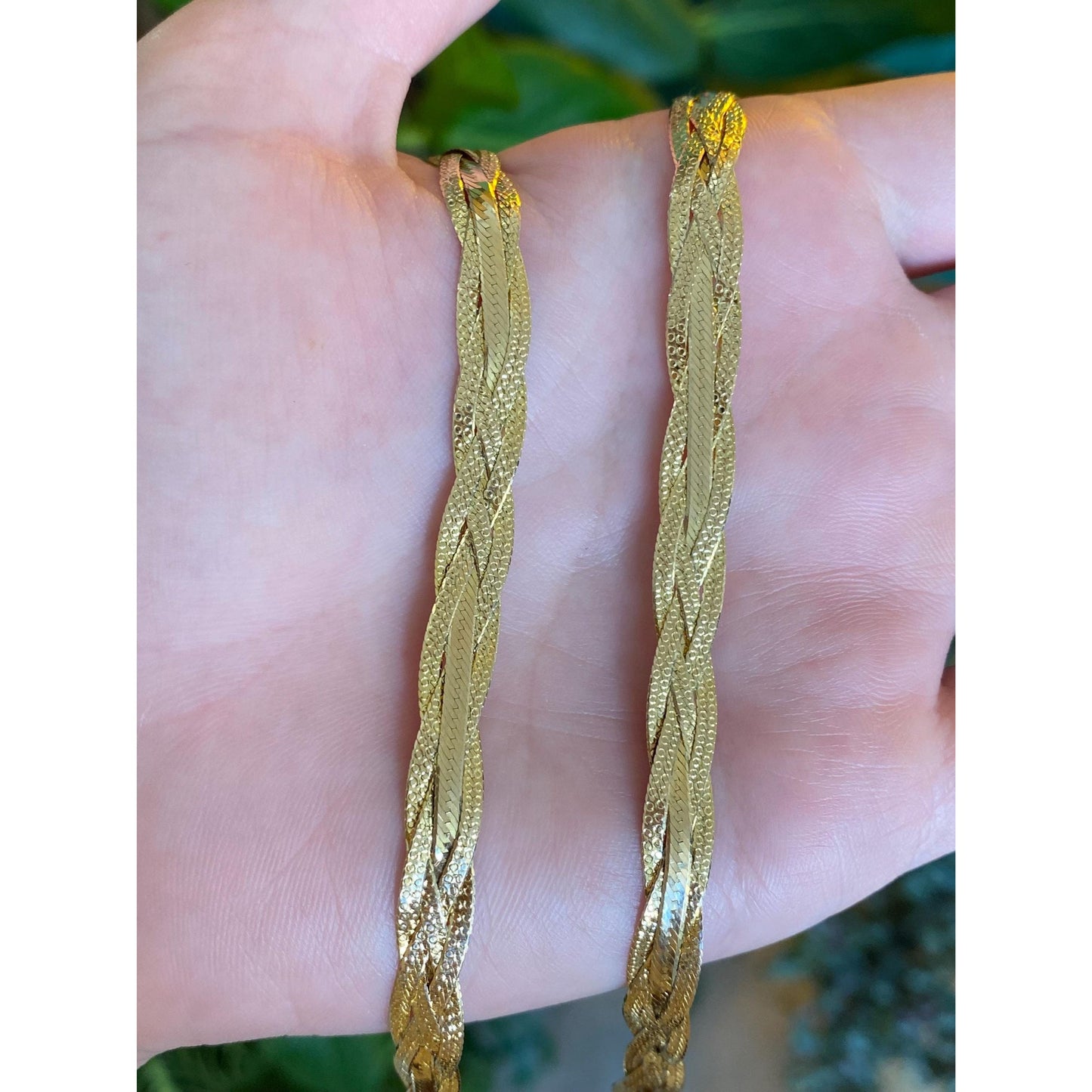 Vintage Solid 14k Yellow Gold Long Braided Herringbone Chain Necklace - 19.75 inches