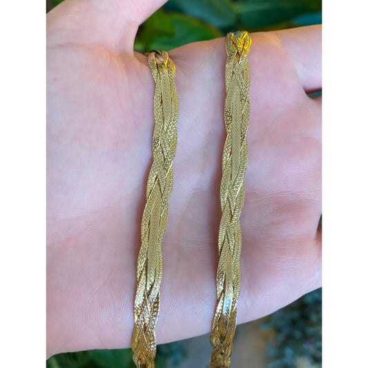 Vintage Solid 14k Yellow Gold Long Braided Herringbone Chain Necklace - 19.75 inches