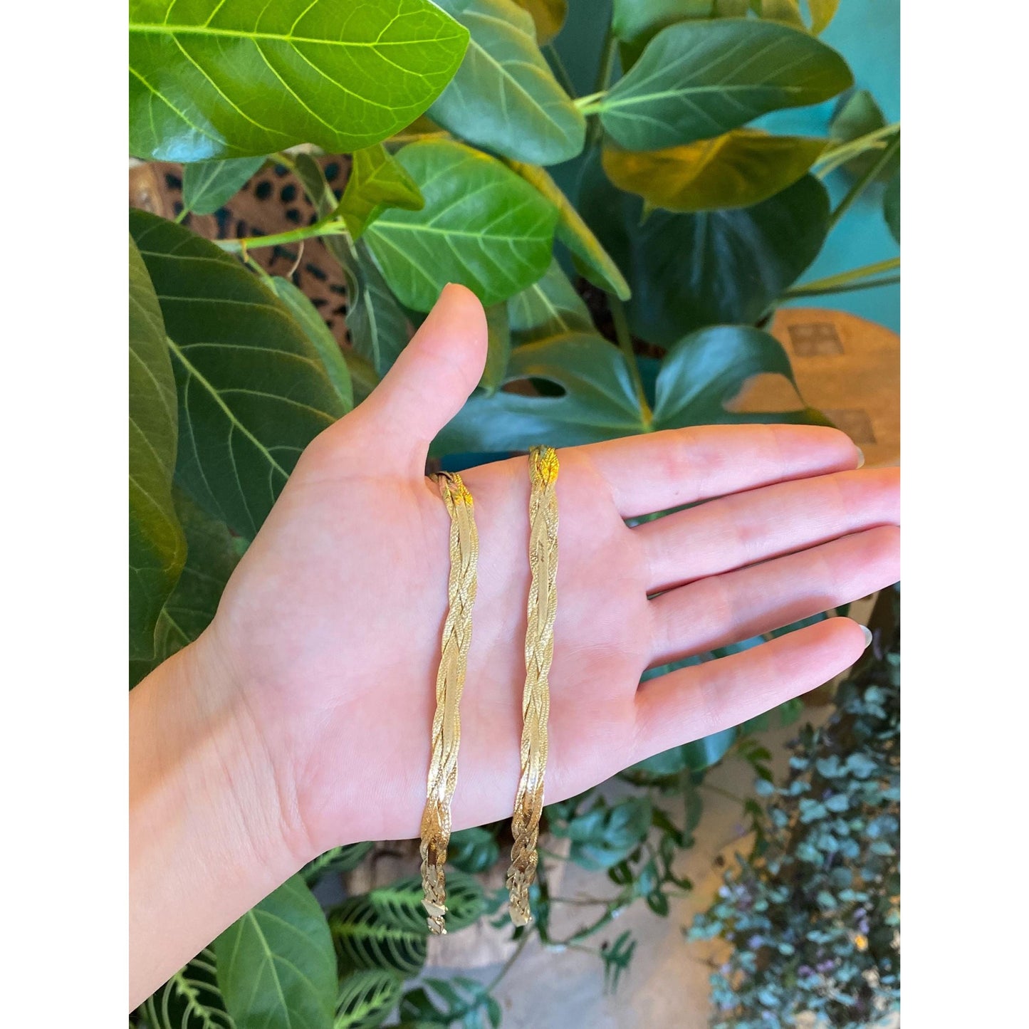 Vintage Solid 14k Yellow Gold Long Braided Herringbone Chain Necklace - 19.75 inches