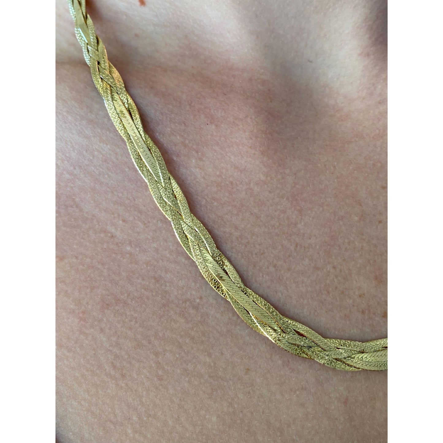 Vintage Solid 14k Yellow Gold Long Braided Herringbone Chain Necklace - 19.75 inches