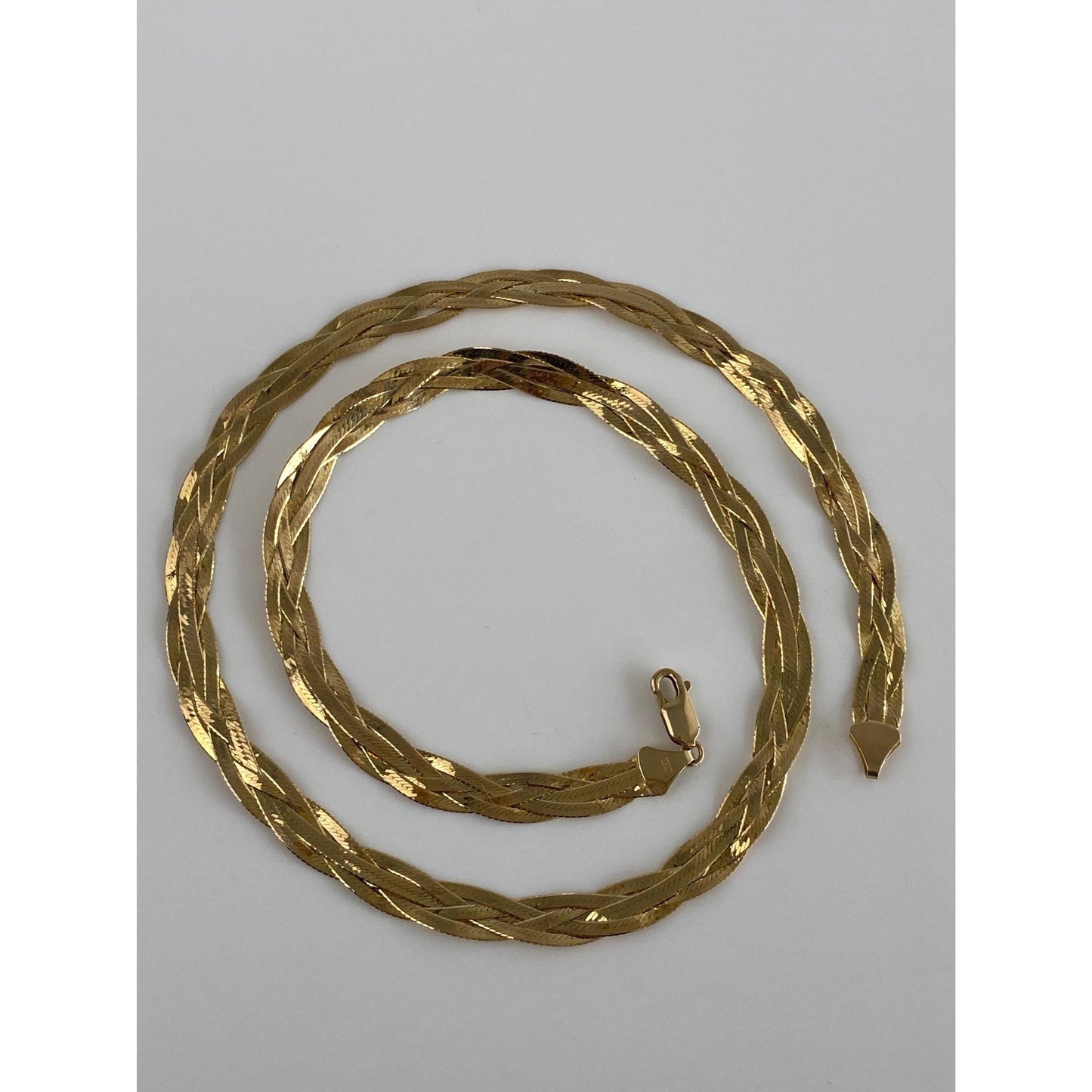 Vintage Solid 14k Yellow Gold Long Braided Herringbone Chain Necklace - 19.75 inches