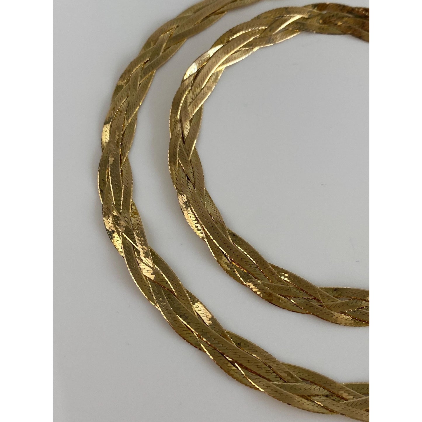 Vintage Solid 14k Yellow Gold Long Braided Herringbone Chain Necklace - 19.75 inches