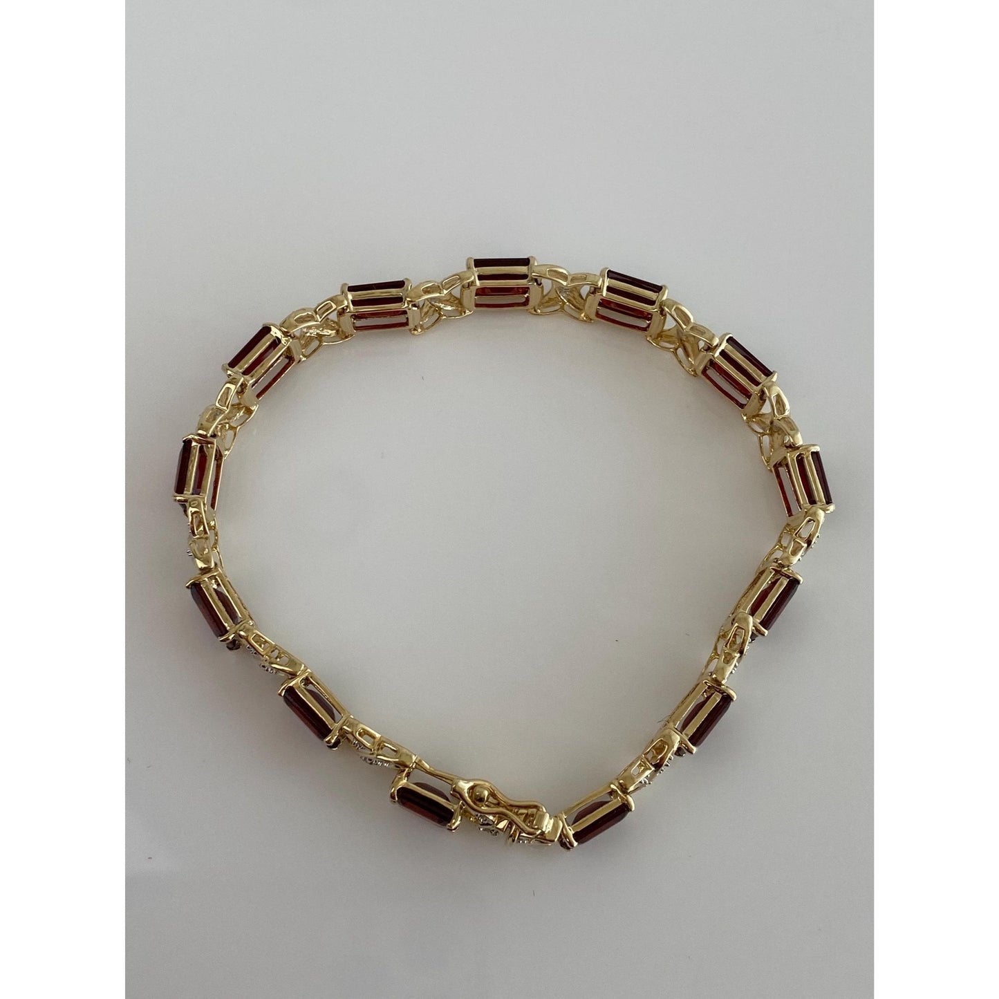 Solid 14k Yellow Gold Garnet Diamond X Link Chain Bracelet - 7 inches