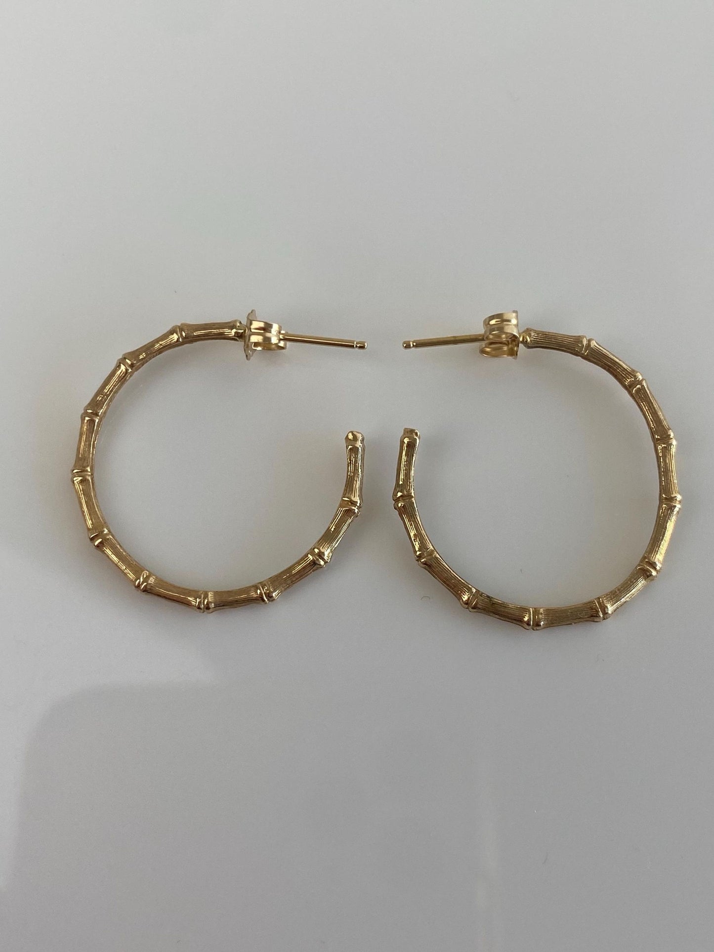 Vintage Solid 14k Yellow Gold Bamboo Hoop Earrings