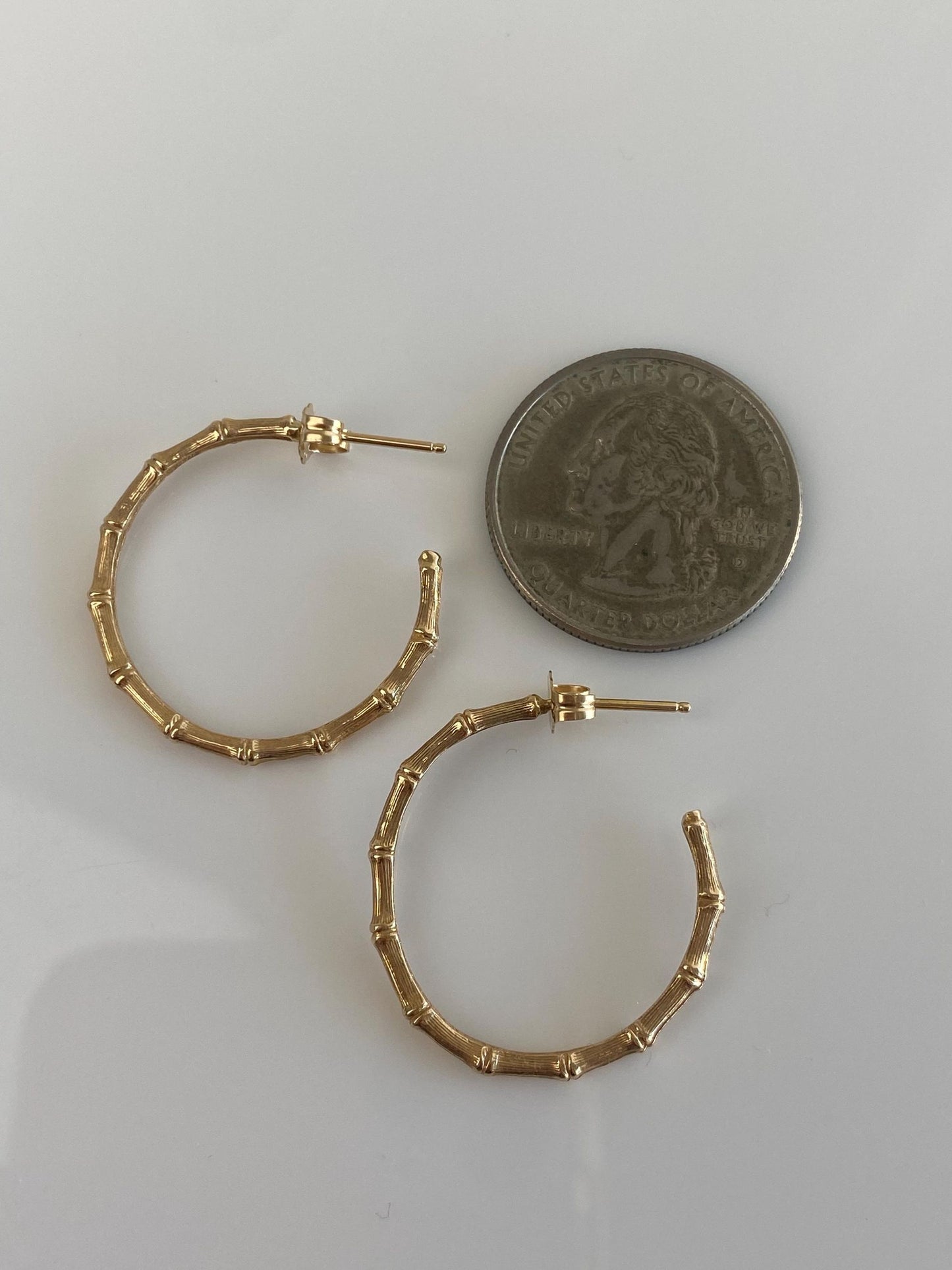 Vintage Solid 14k Yellow Gold Bamboo Hoop Earrings