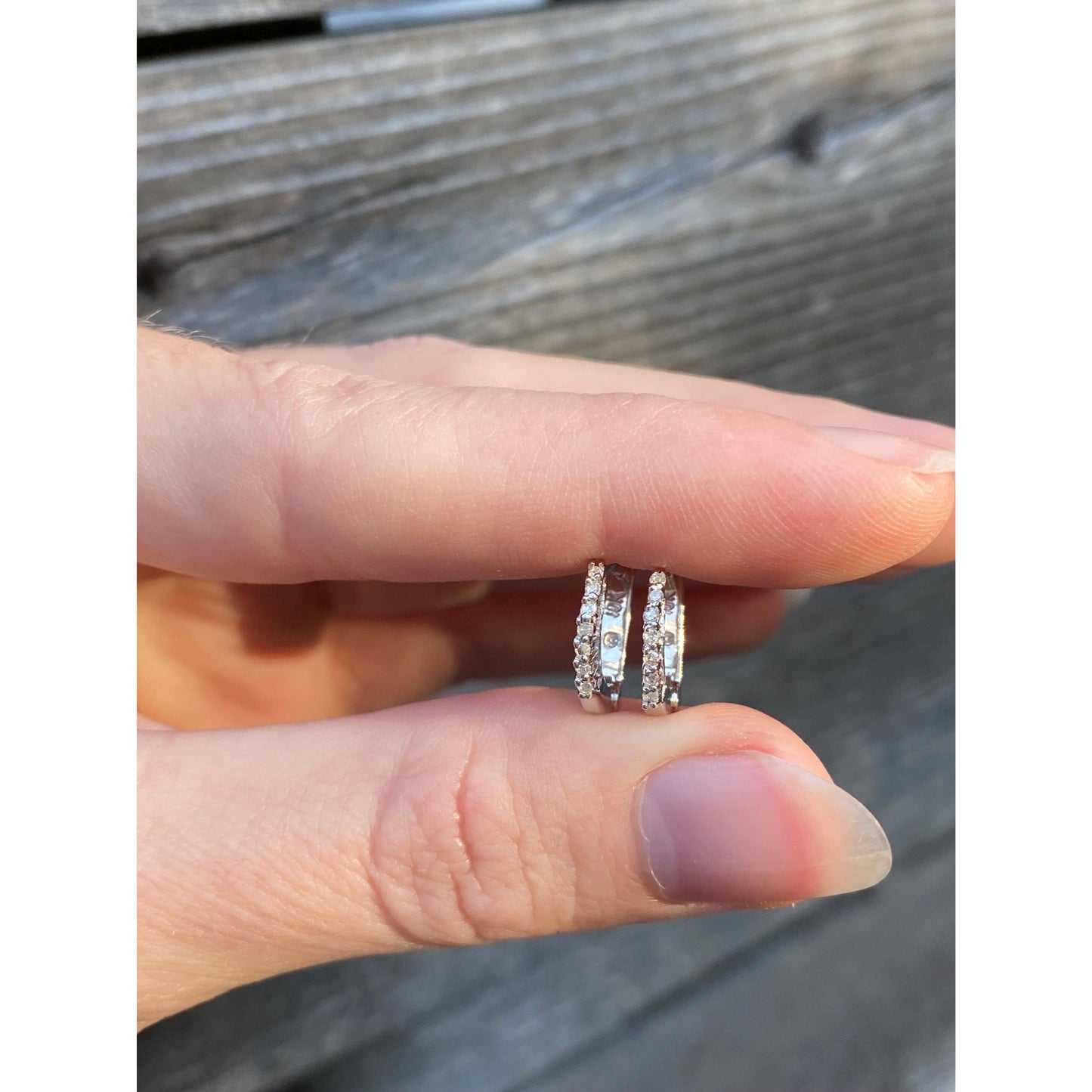 Vintage Solid 10k White Gold Clear Sapphire Half Hoop Earrings