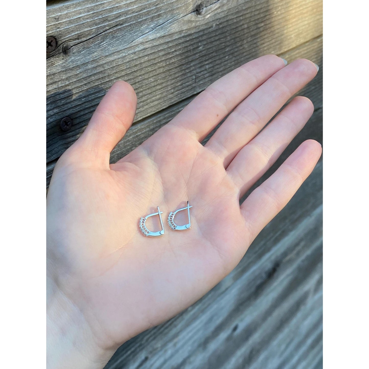 Vintage Solid 10k White Gold Clear Sapphire Half Hoop Earrings