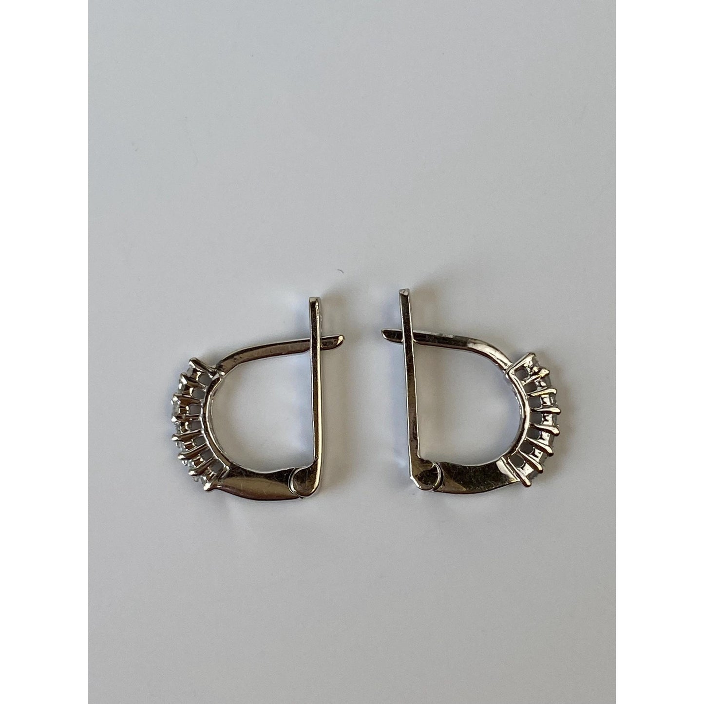 Vintage Solid 10k White Gold Clear Sapphire Half Hoop Earrings