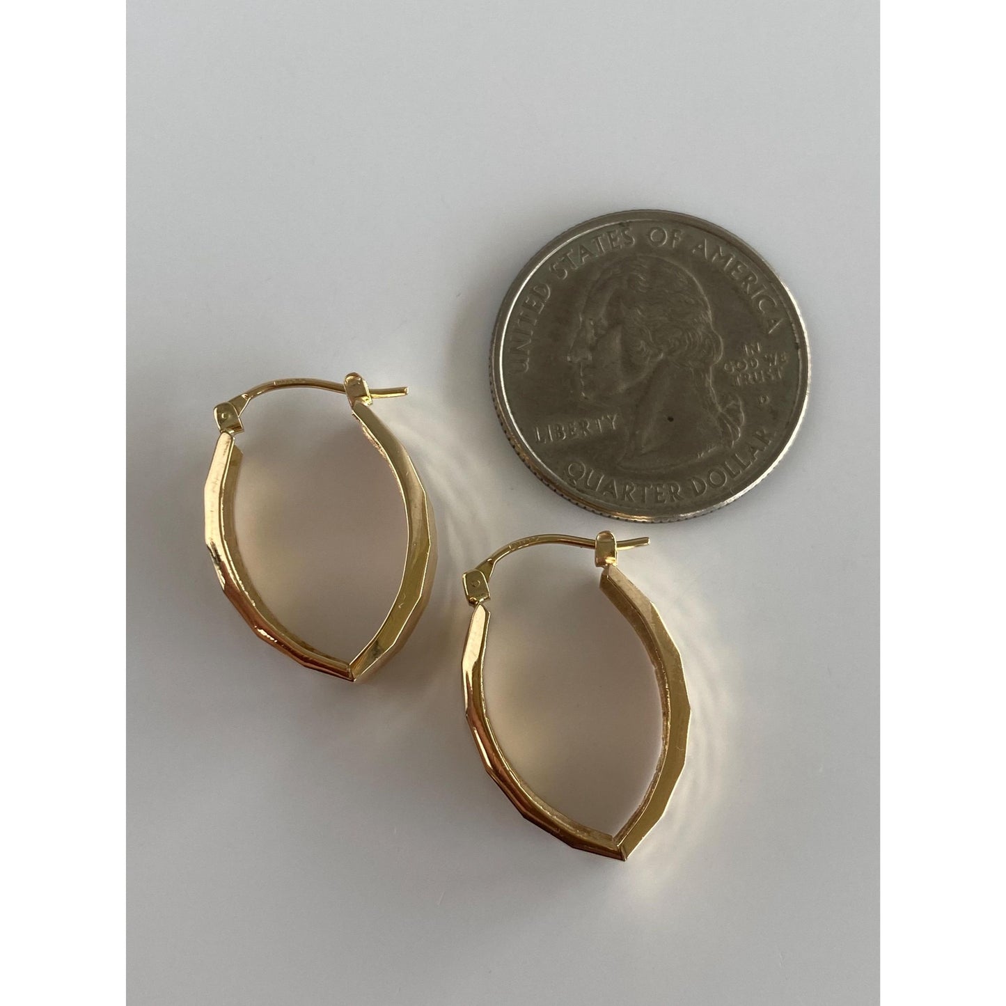 Vintage Solid 14k Yellow Gold Textured Chevron Hoop Earrings