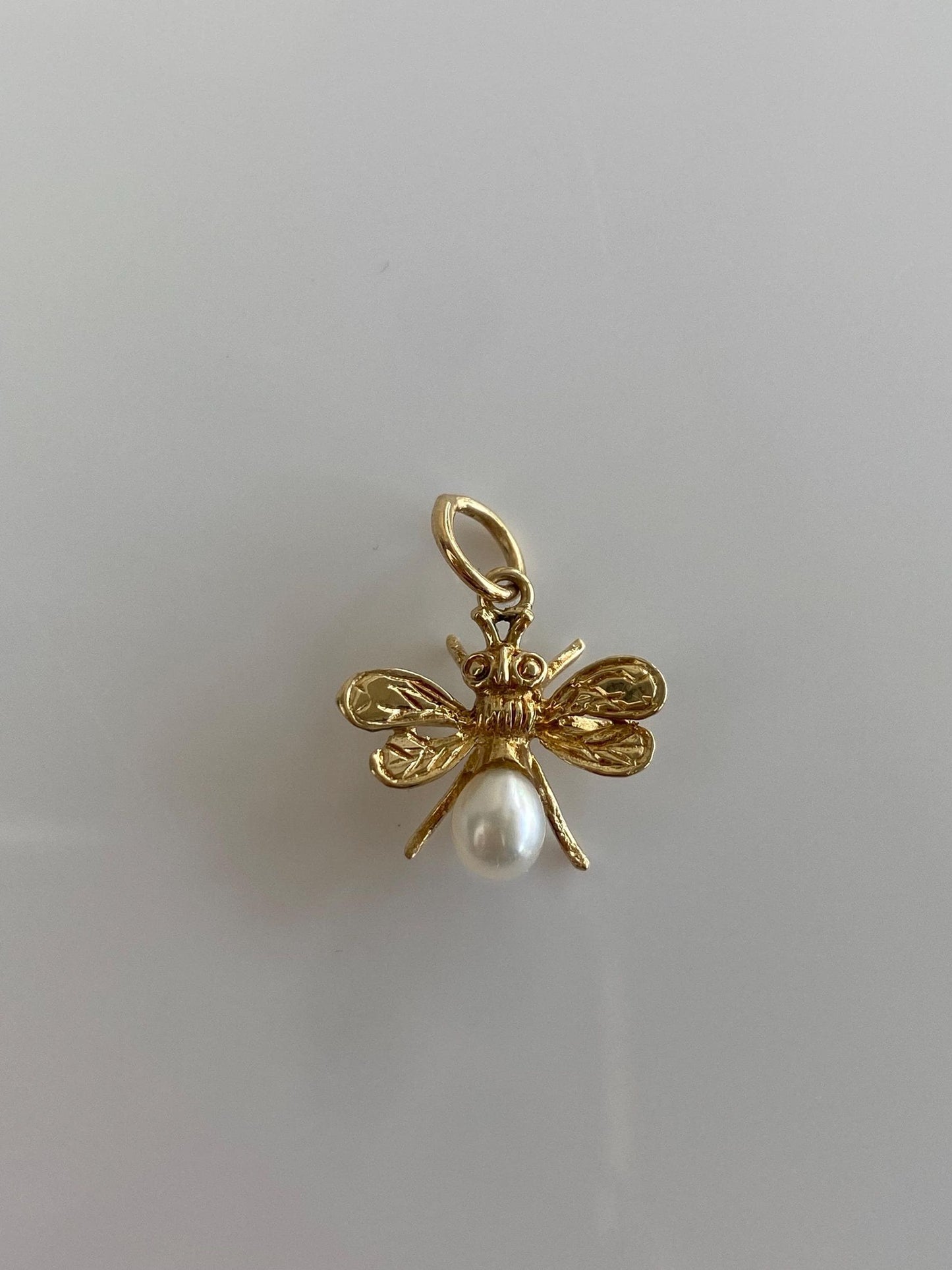 Vintage Solid 14k Yellow Gold Pearl Fly Bug Charm