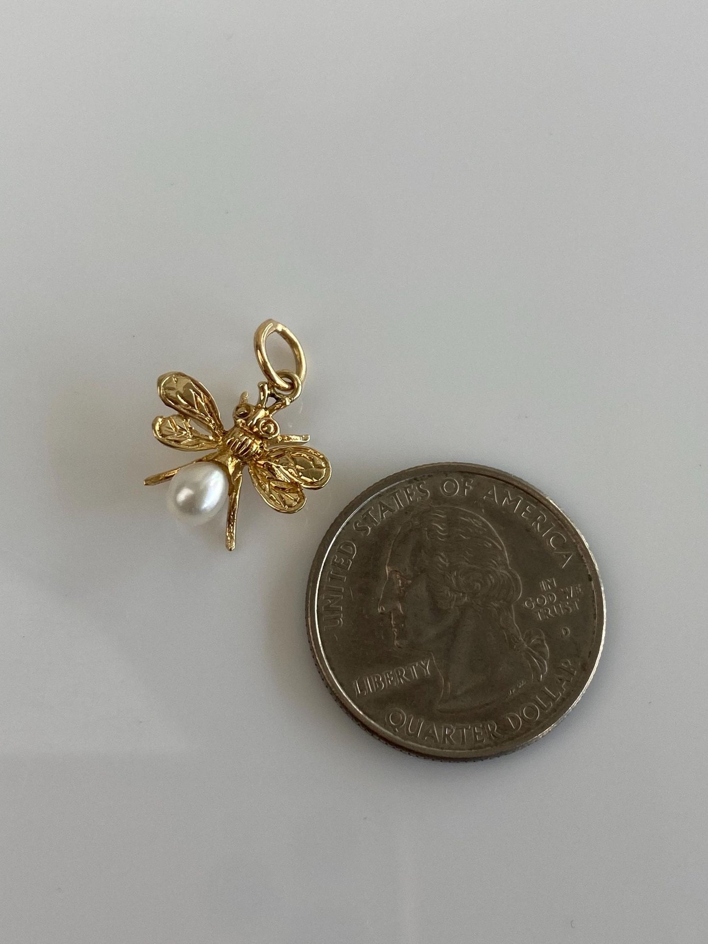 Vintage Solid 14k Yellow Gold Pearl Fly Bug Charm