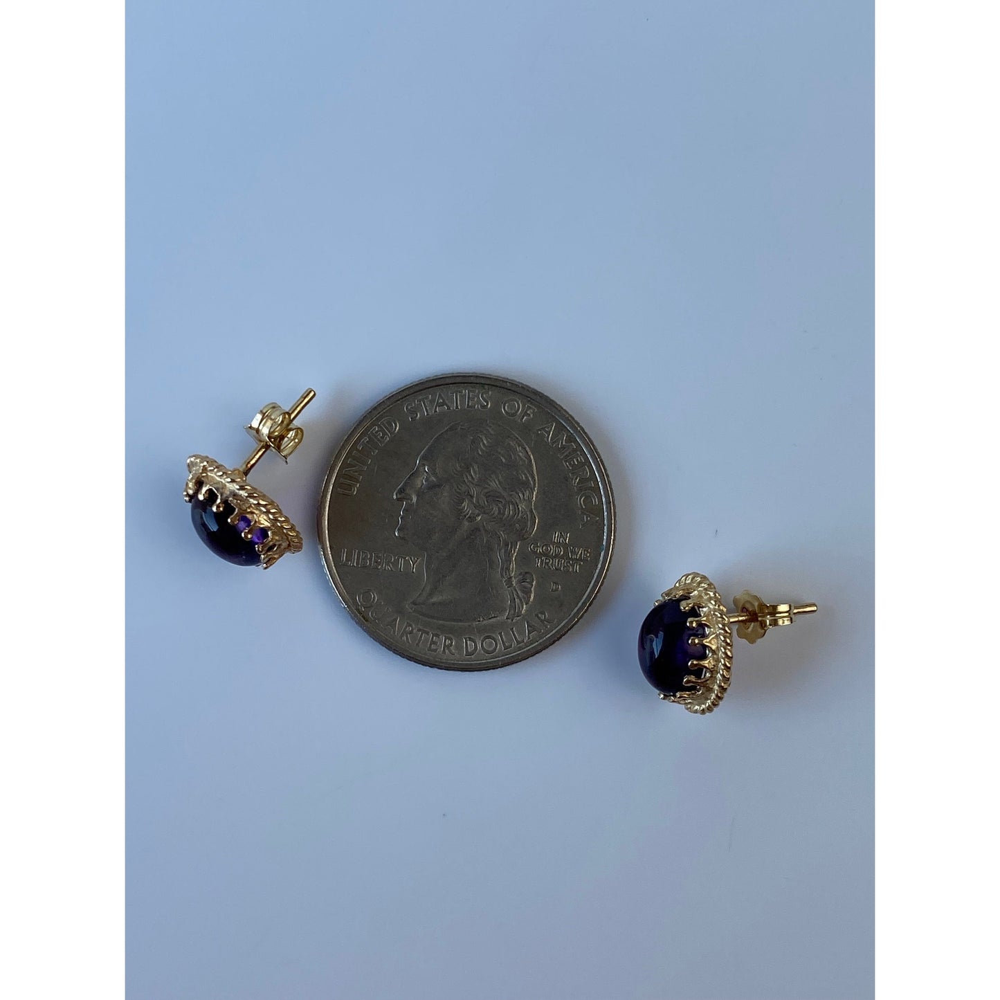 Vintage Solid 14k Yellow Gold Ornate Amethyst Stud Earrings