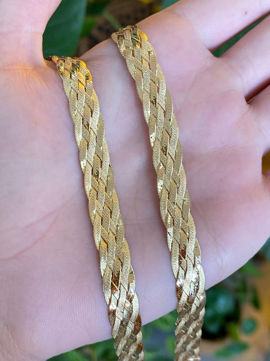 Vintage Solid 14k Yellow Gold Woven Flat Chain Necklace - 16.75 inches