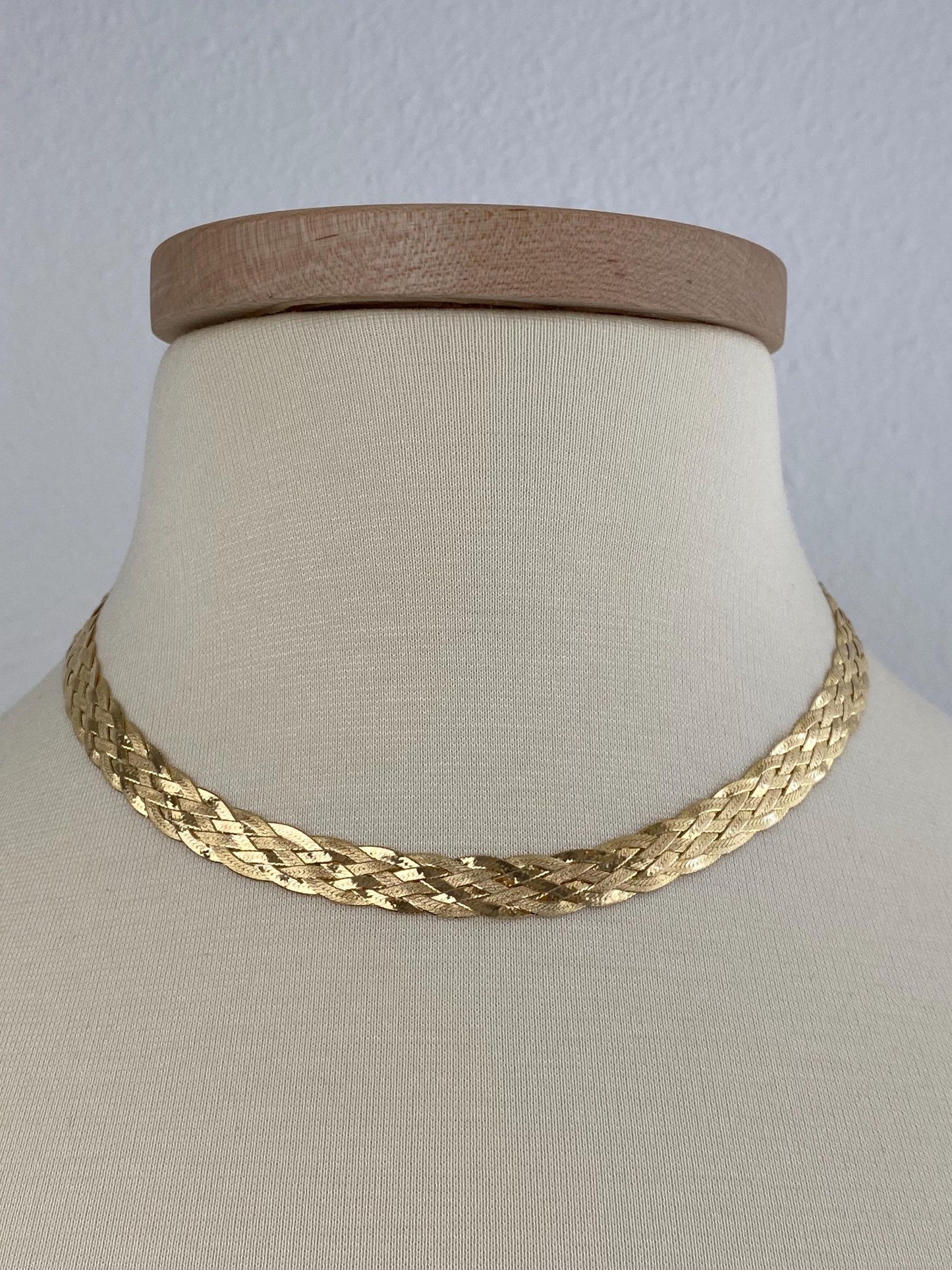 Vintage Solid 14k Yellow Gold Woven Flat Chain Necklace - 16.75 inches
