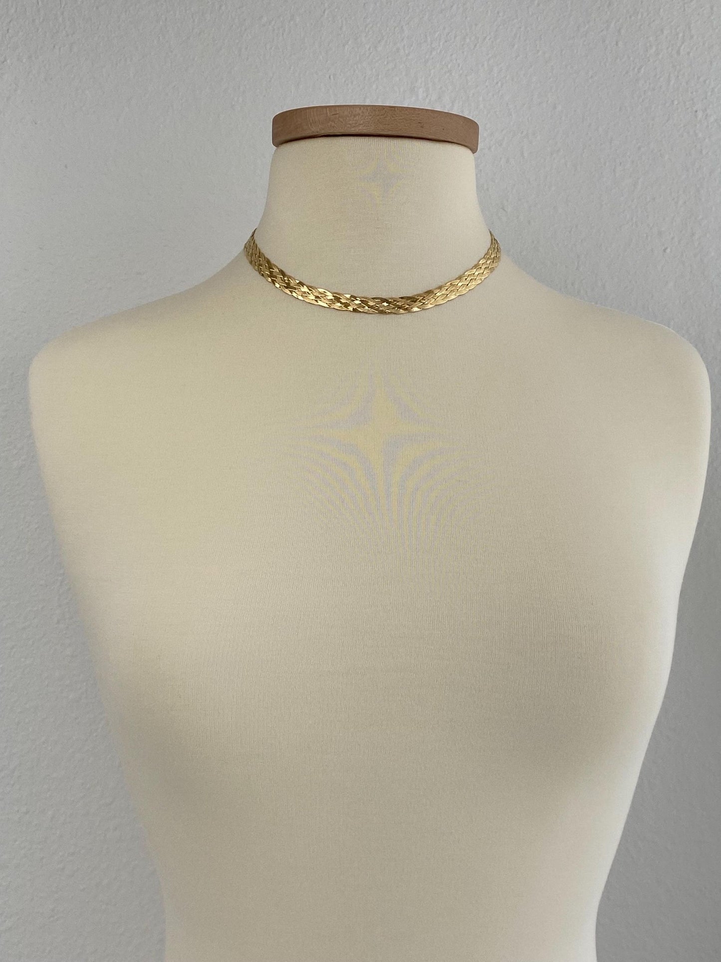 Vintage Solid 14k Yellow Gold Woven Flat Chain Necklace - 16.75 inches