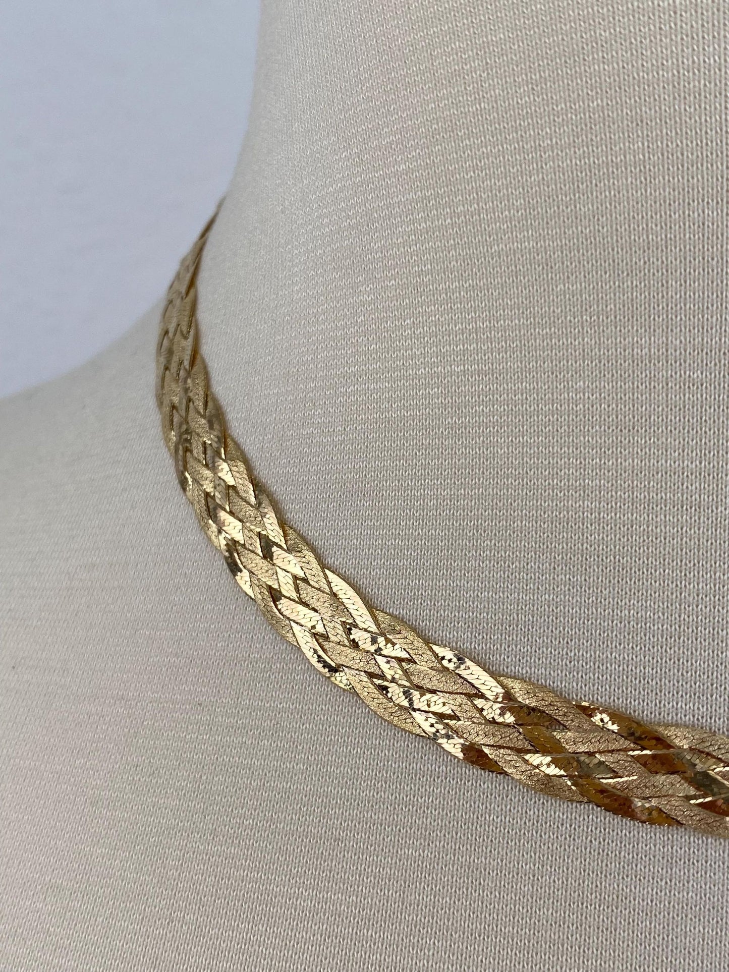 Vintage Solid 14k Yellow Gold Woven Flat Chain Necklace - 16.75 inches