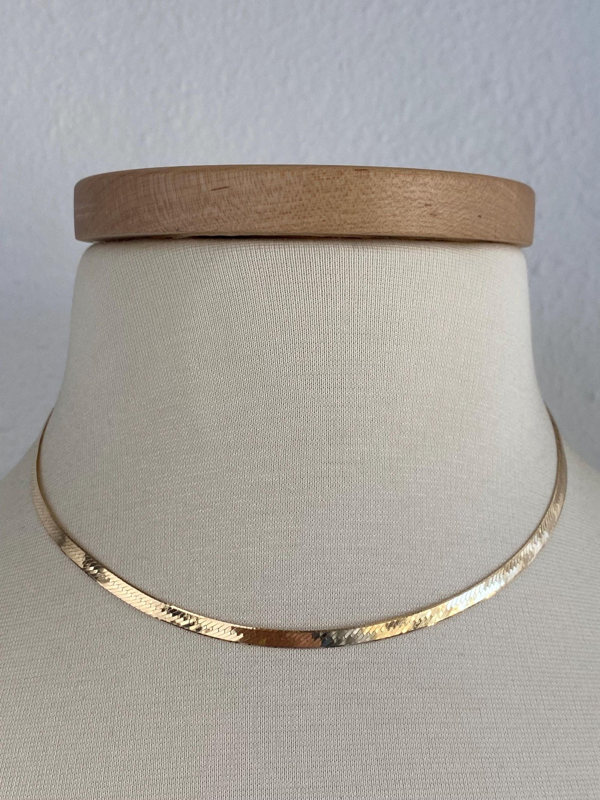 Vintage Solid 14k Yellow Gold Herringbone Chain Necklace - 16 inches