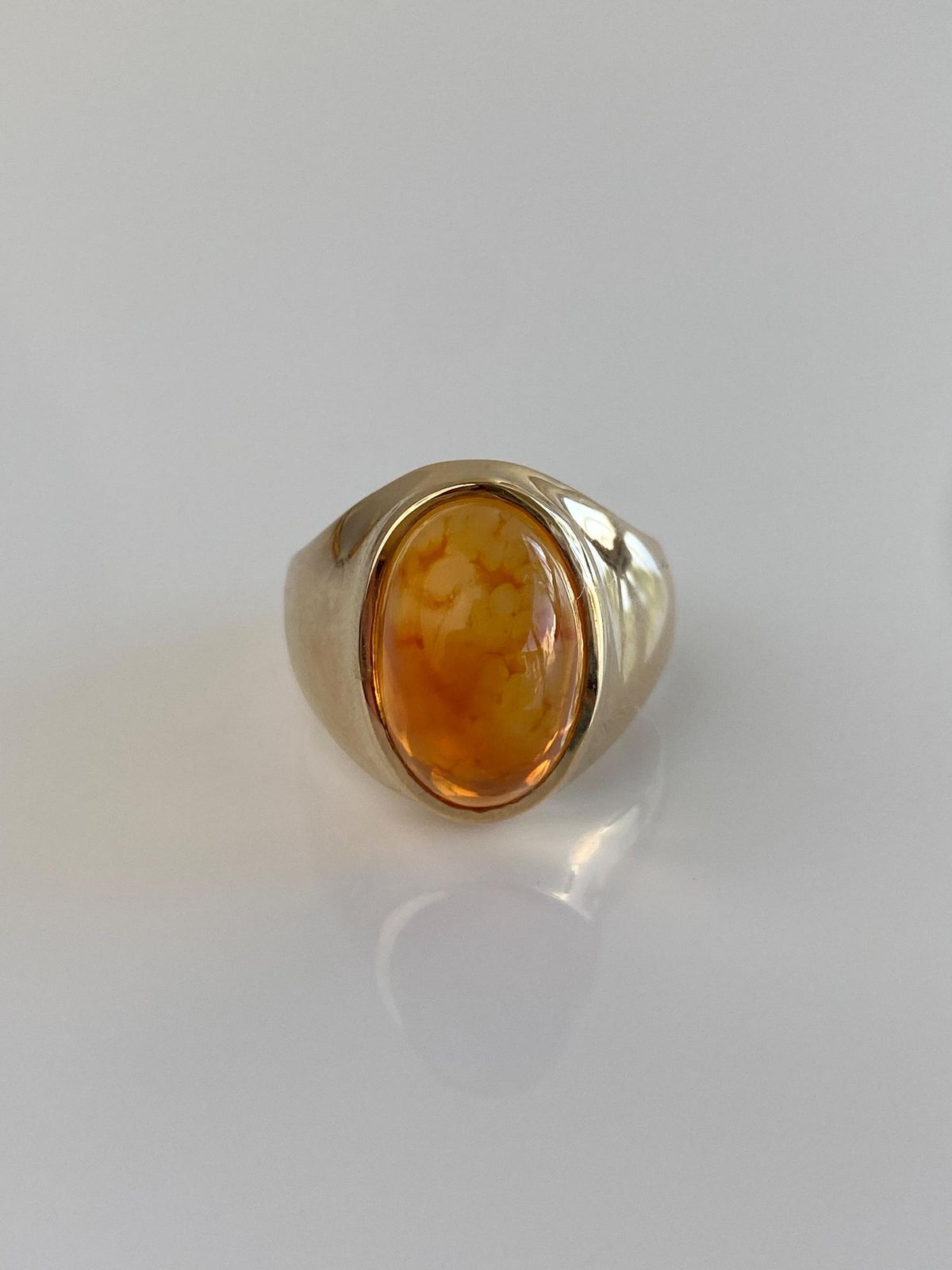 Vintage Solid 14k Yellow Gold Fire Opal Chunky Signet Ring - Size 6.75