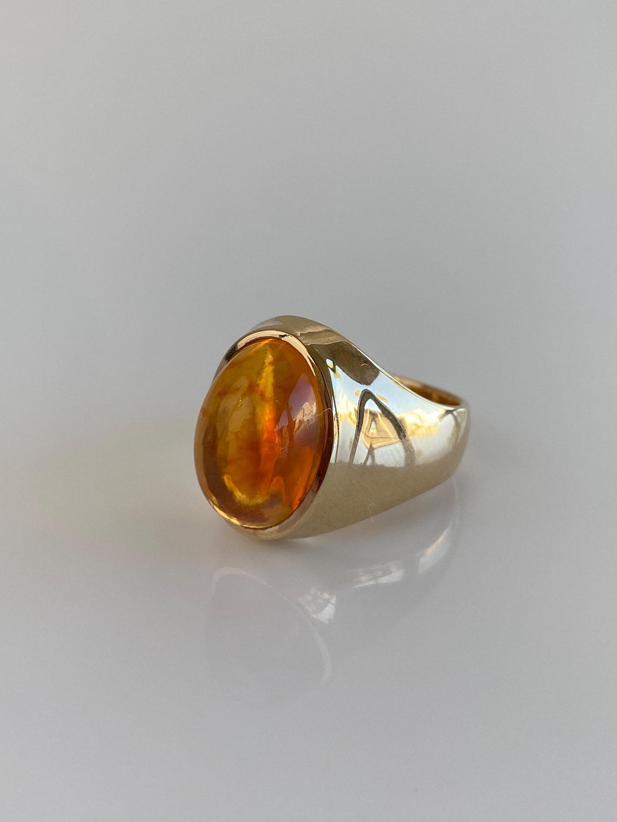 Vintage Solid 14k Yellow Gold Fire Opal Chunky Signet Ring - Size 6.75