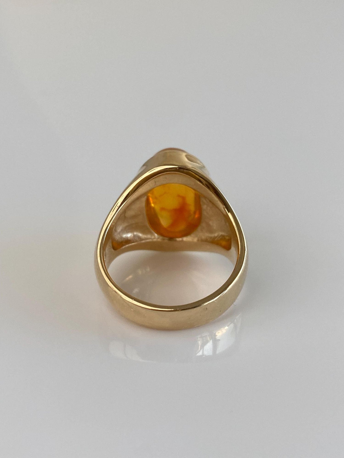 Vintage Solid 14k Yellow Gold Fire Opal Chunky Signet Ring - Size 6.75