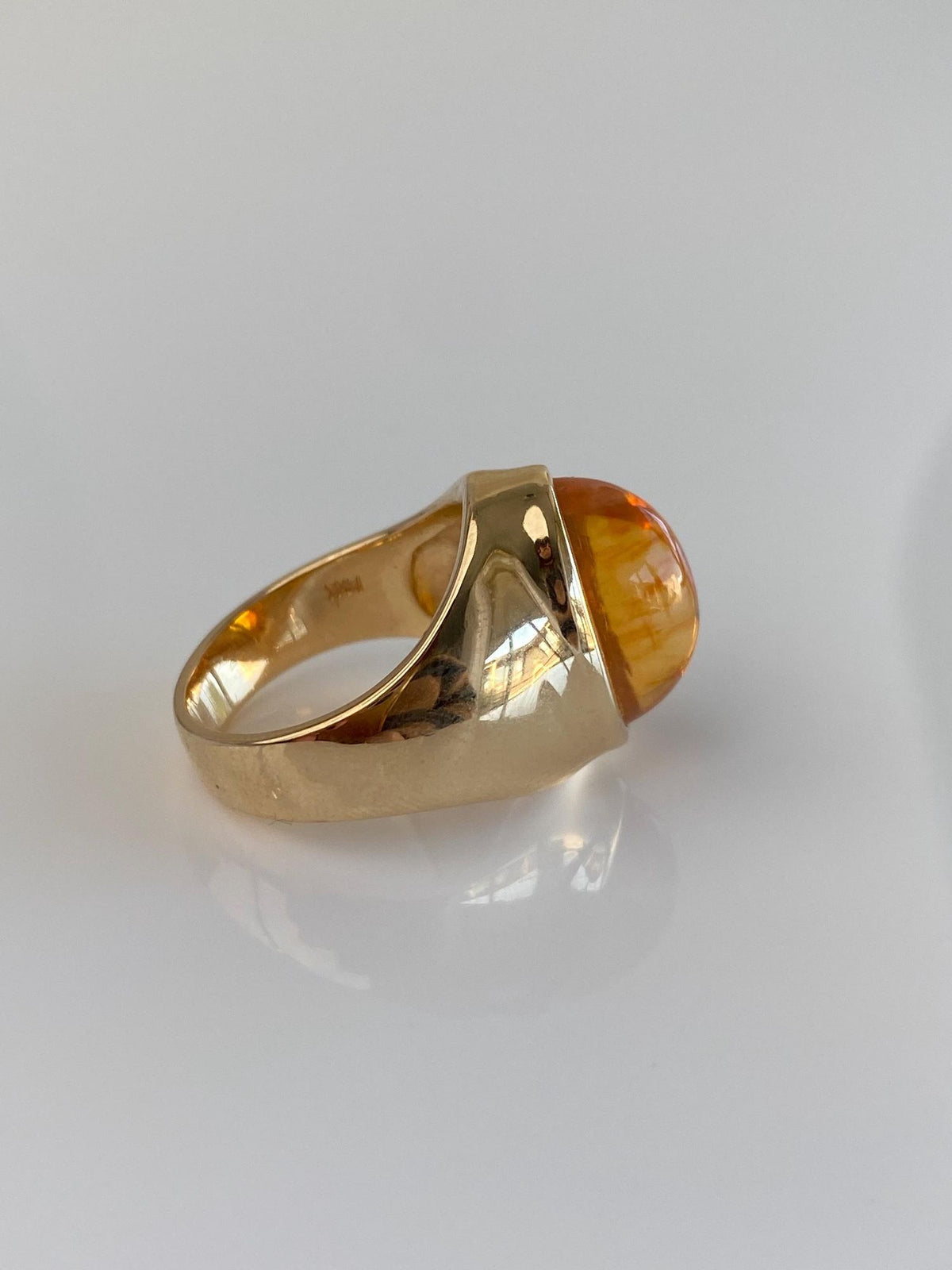 Vintage Solid 14k Yellow Gold Fire Opal Chunky Signet Ring - Size 6.75