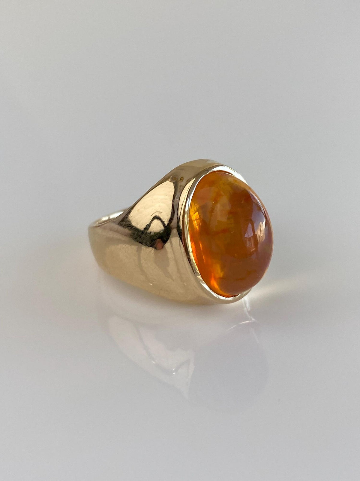 Vintage Solid 14k Yellow Gold Fire Opal Chunky Signet Ring - Size 6.75